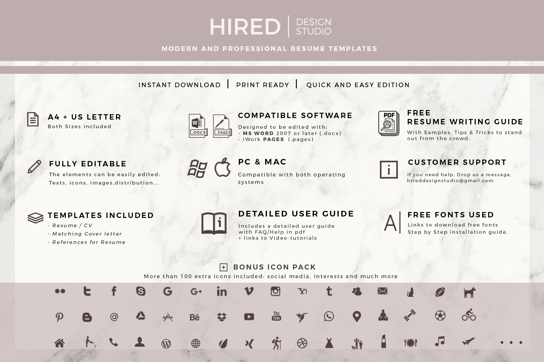 Student New Graduate Resume Cv Modern Cv And Cover Letter With Tips By Hiredds Thehungryjpeg Com