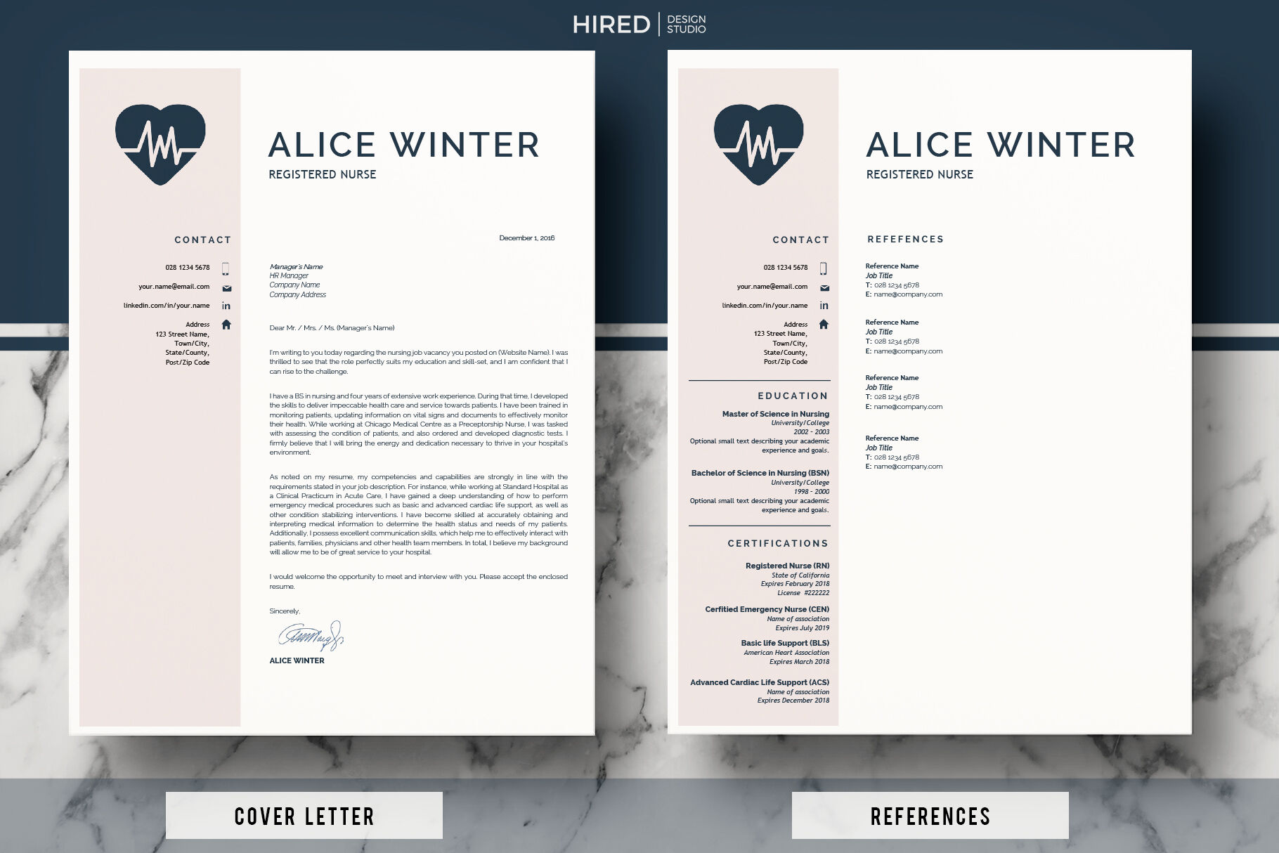 Rn Nurse Resume Template With References And Cover Letter By Hiredds Thehungryjpeg Com