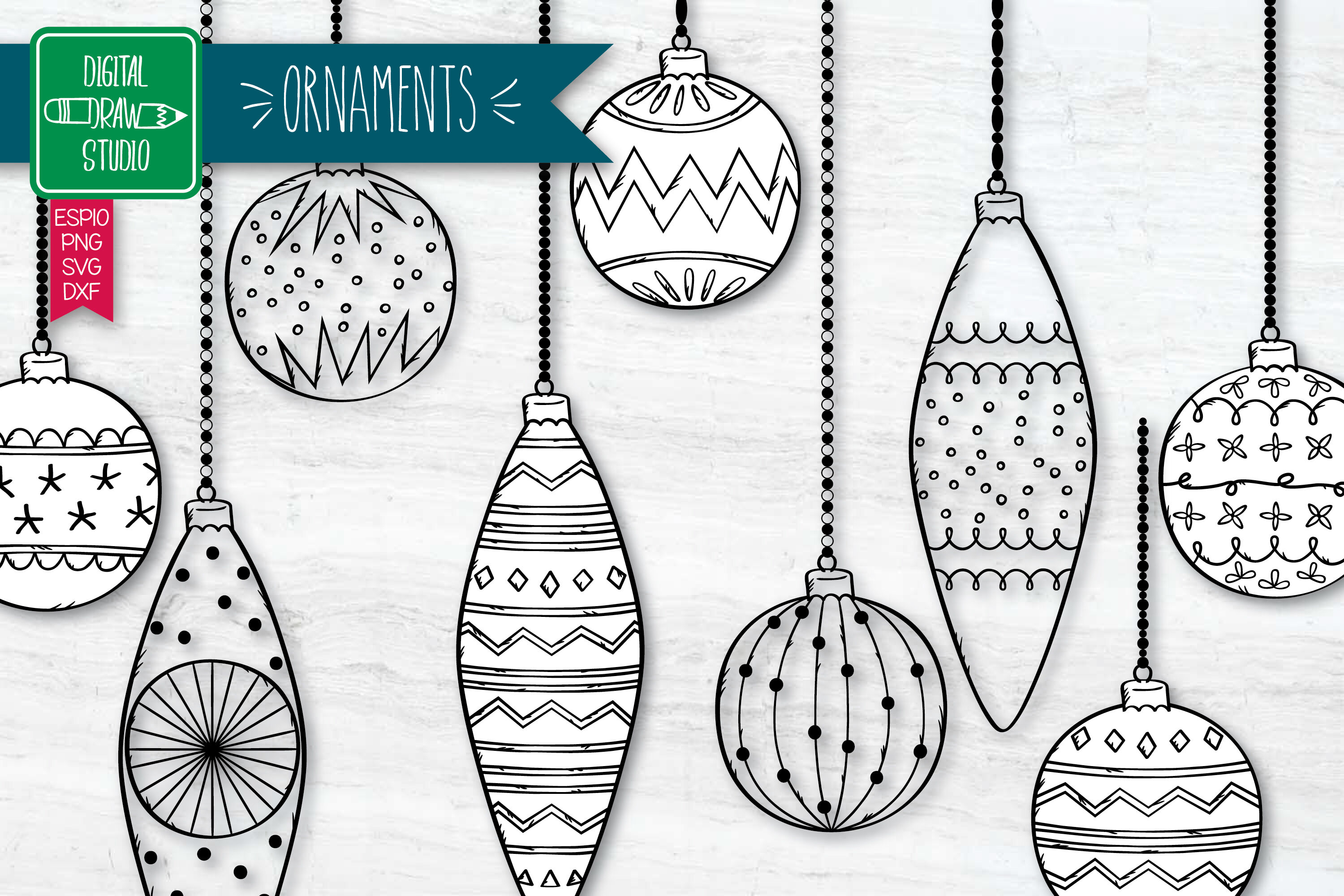 Christmas Ornaments Hand Drawn Tree Balls Decorations By Digital Draw Studio Thehungryjpeg Com