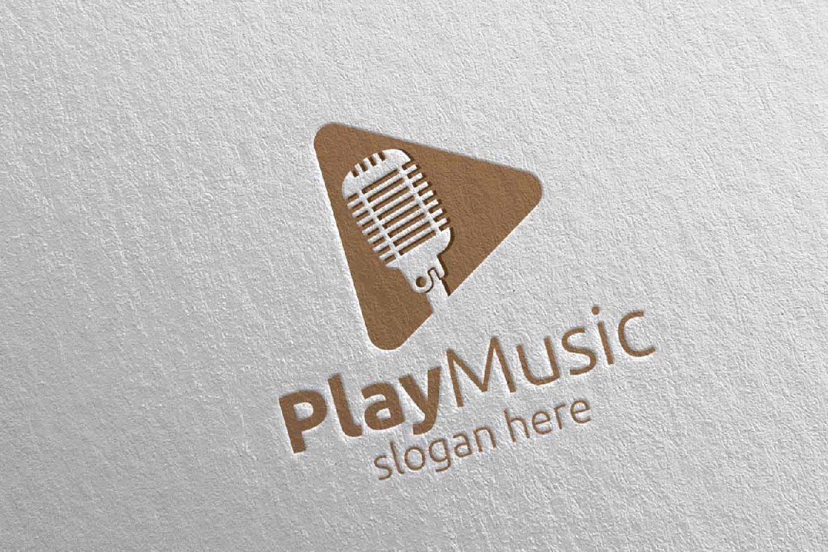 Music Logo With Microphone And Play Concept 61 By Denayunethj Thehungryjpeg Com