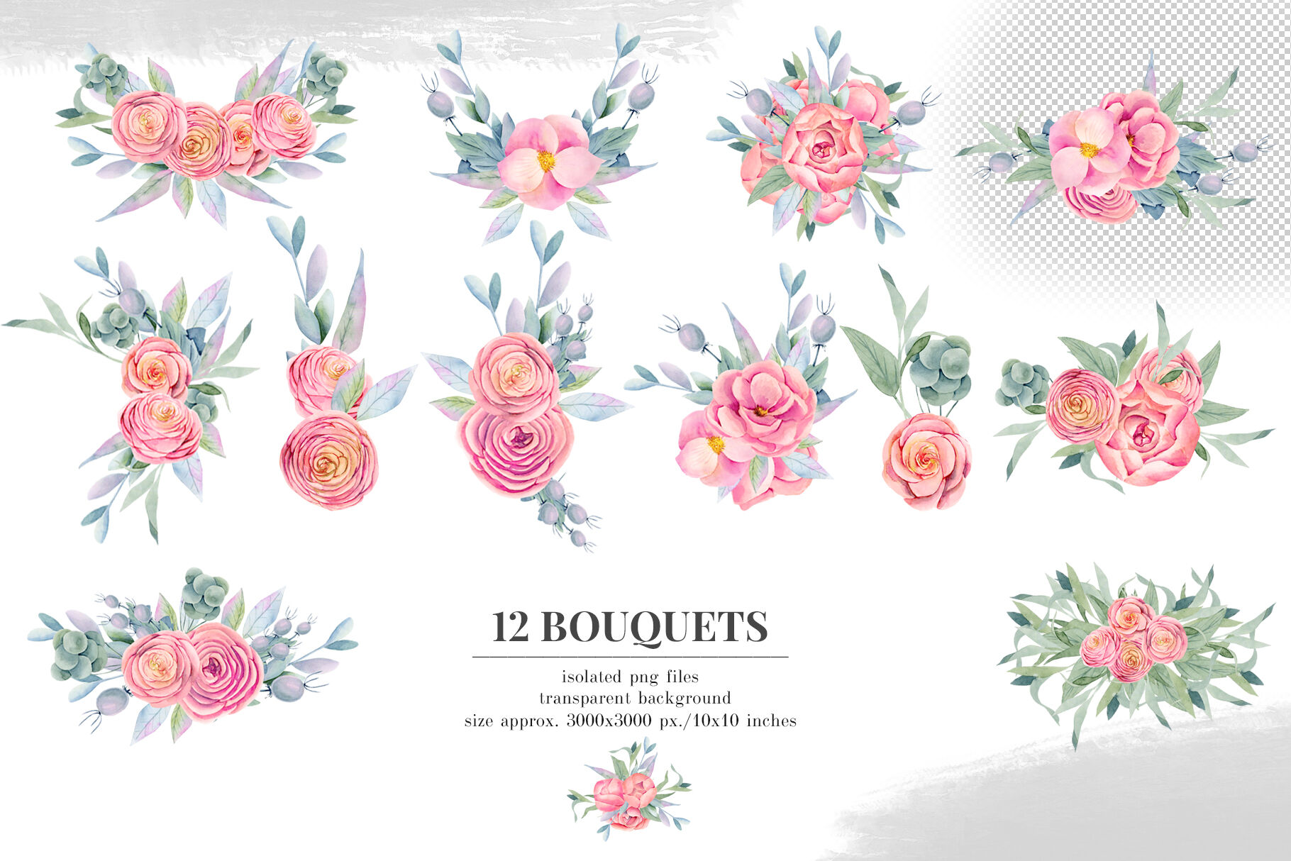 Floral boxes. Watercolor collection. By HappyWatercolorShop | TheHungryJPEG