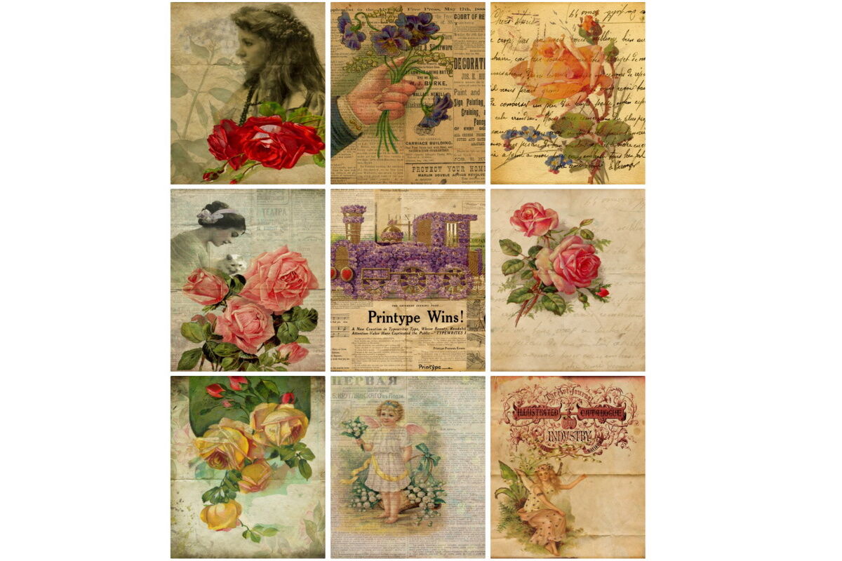 Vintage Ephemera Valentine Tags Digital Collage By Scrapbook Attic
