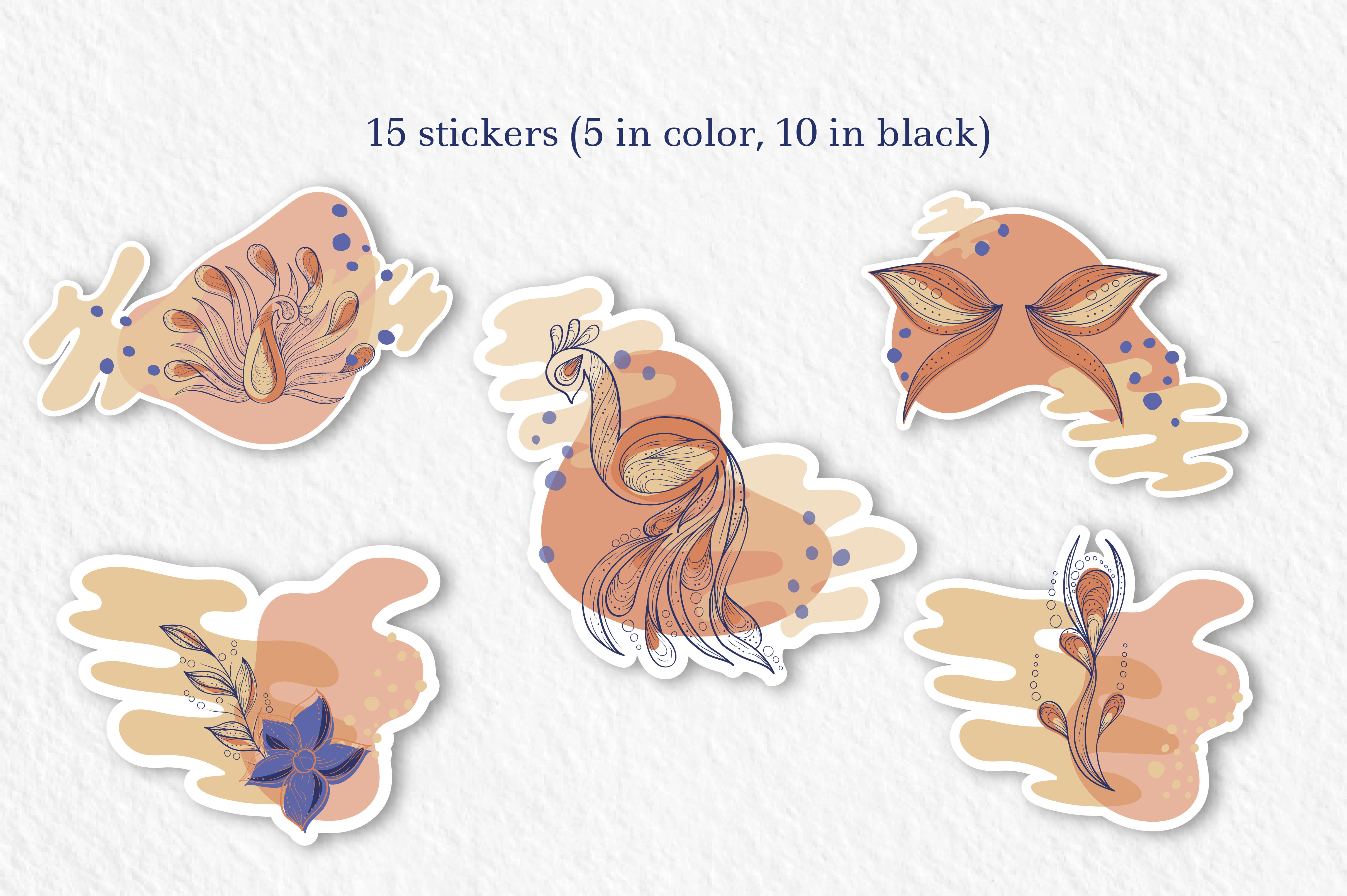 Download Peacock Stickers Collection, SVG files By Zenart Studio by Tatyana Matsiushkova | TheHungryJPEG.com