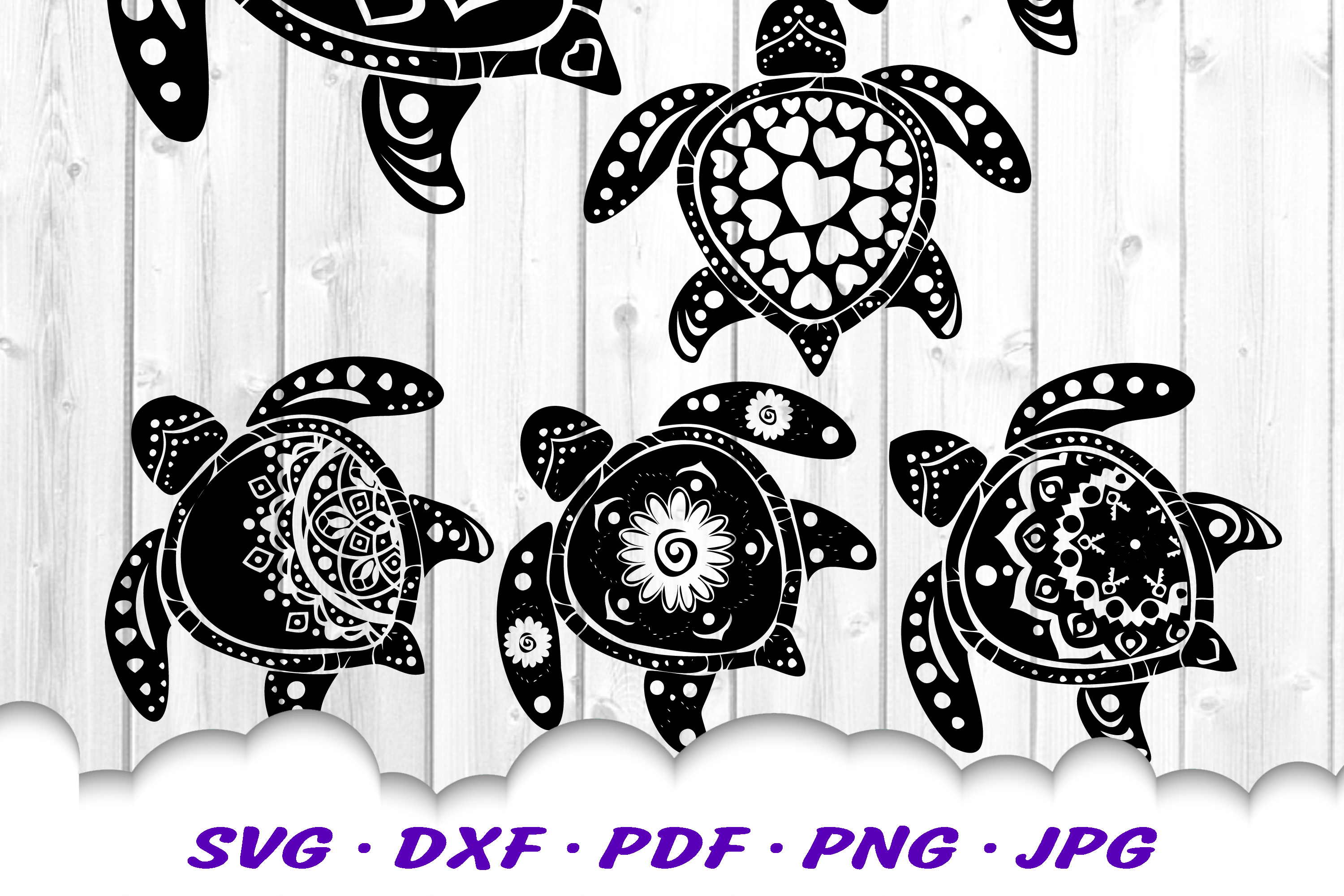 Sea Turtle Mandala Zentangle Front And Back View Svg Dxf Eps Png Pdf
