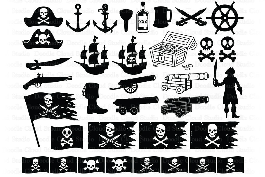 Pirate Bundle SVG, Pirates Clipart, Jolly Roger, Pirate Ship