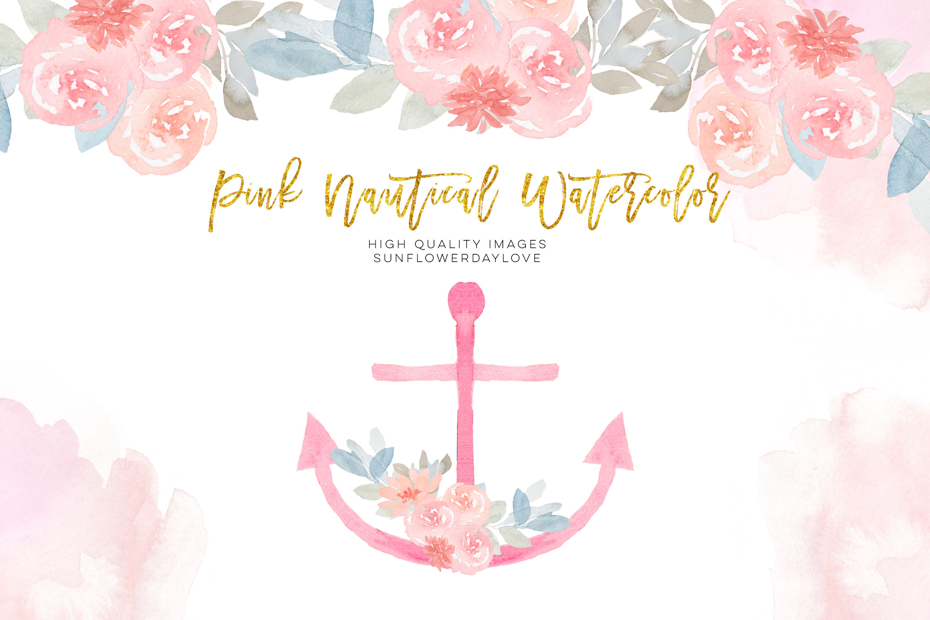 Gold And Pink Nautical Clipart Anchor Clip Art Sailboat Clip Art By Sunflower Day Love Thehungryjpeg Com