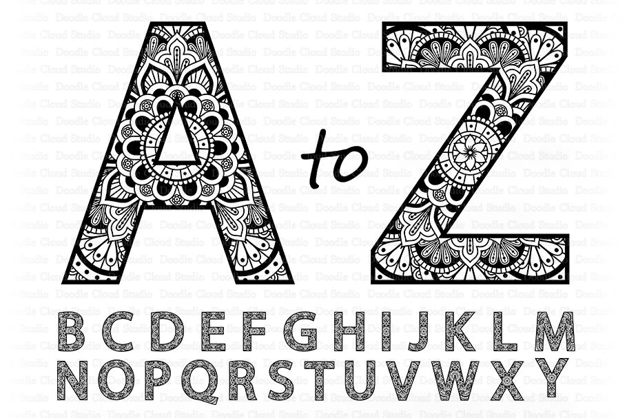 Download Mandala Alphabet Svg Mandala Letters Alphabet Clipart Cut Files By Doodle Cloud Studio Thehungryjpeg Com SVG, PNG, EPS, DXF File