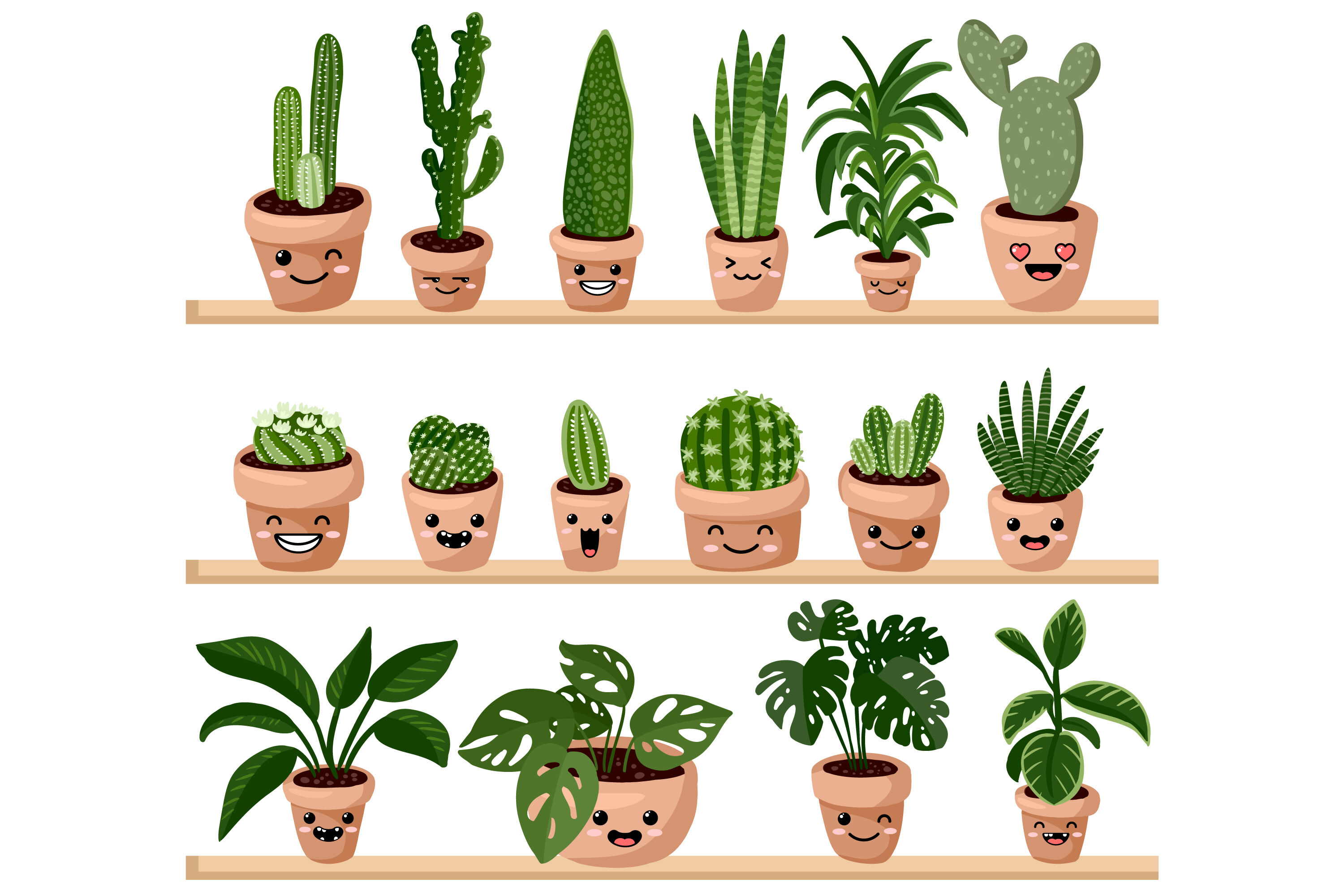 Kawaii Plants Cute Set By Oixxo Art | TheHungryJPEG.com