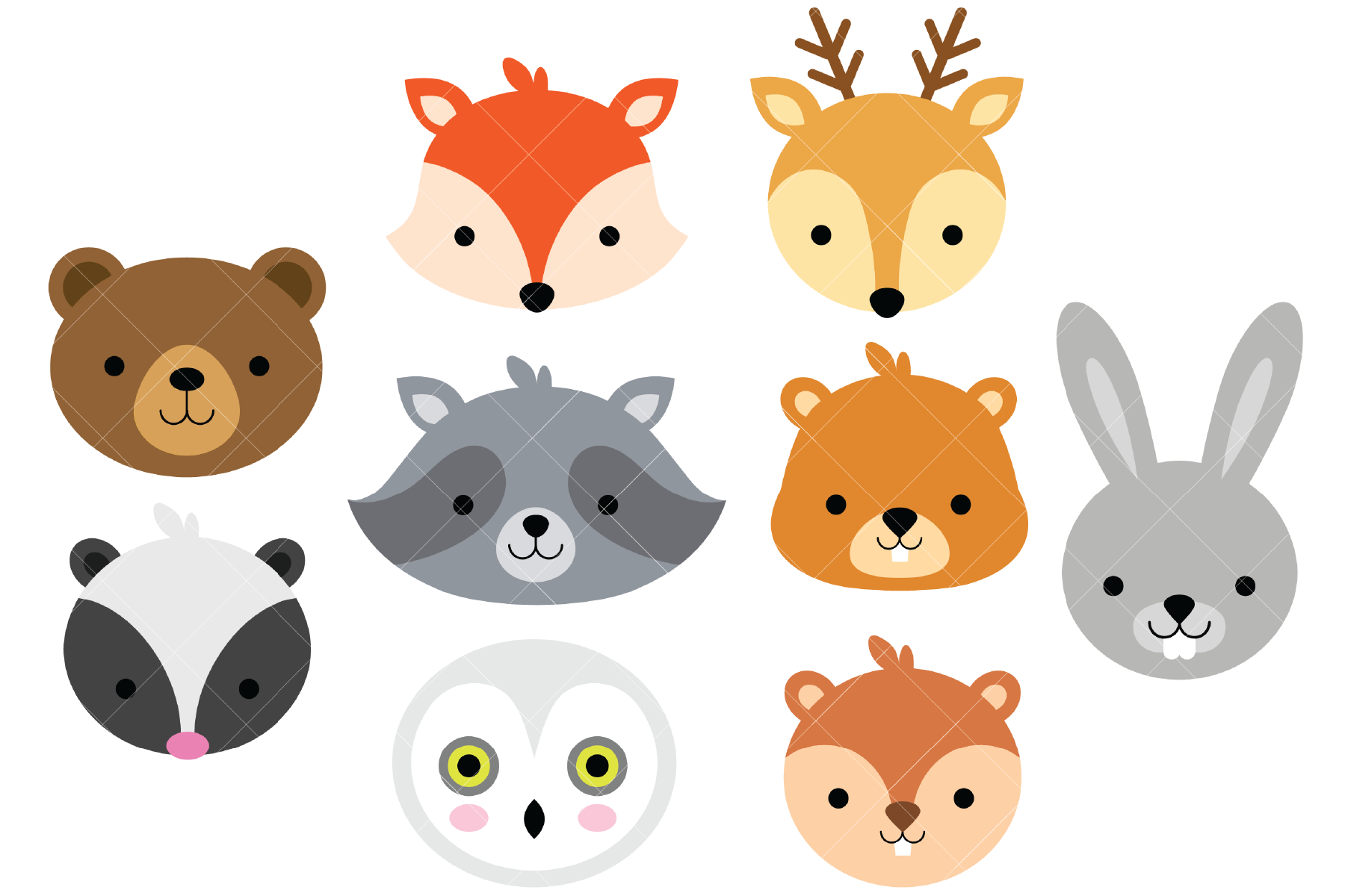 Woodland Animal Faces Clip Art By ClipArtisan | TheHungryJPEG