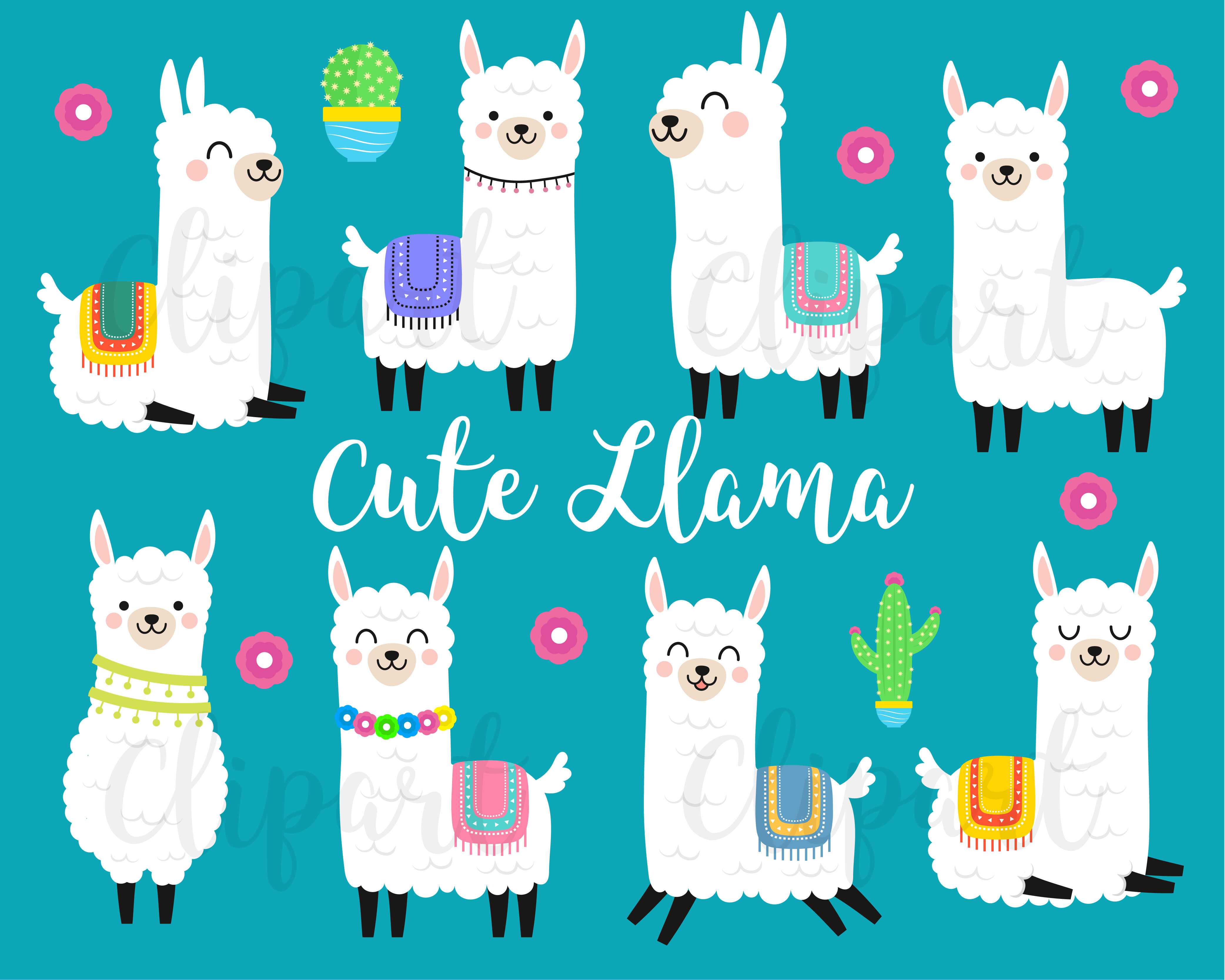 Llama Clipart, Llama Clip Art, Cute Kawaii Llamas, Cute Llama Graphics ...