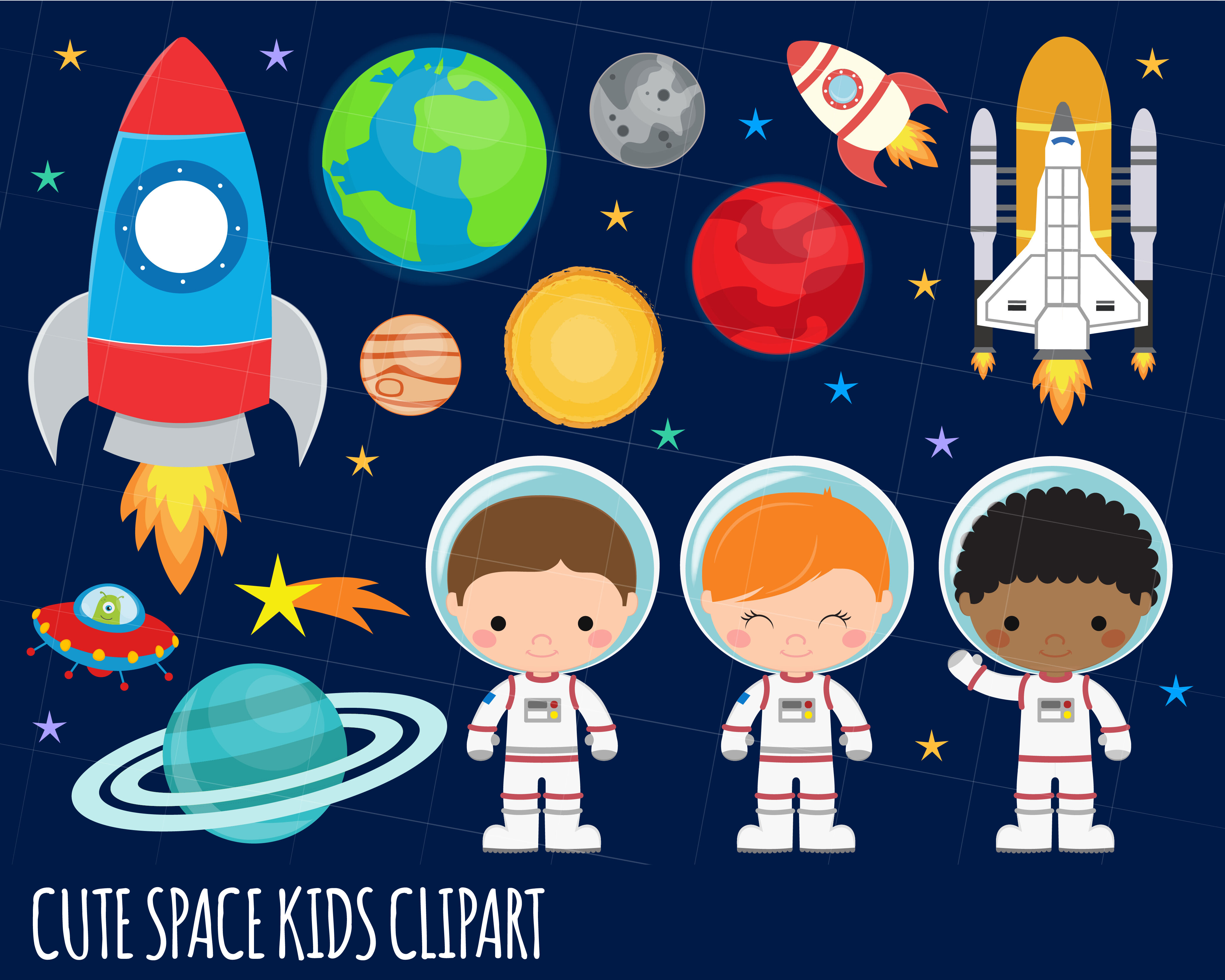 Outer Space Digital Clipart Set Space Clipart Astronauts Clipart