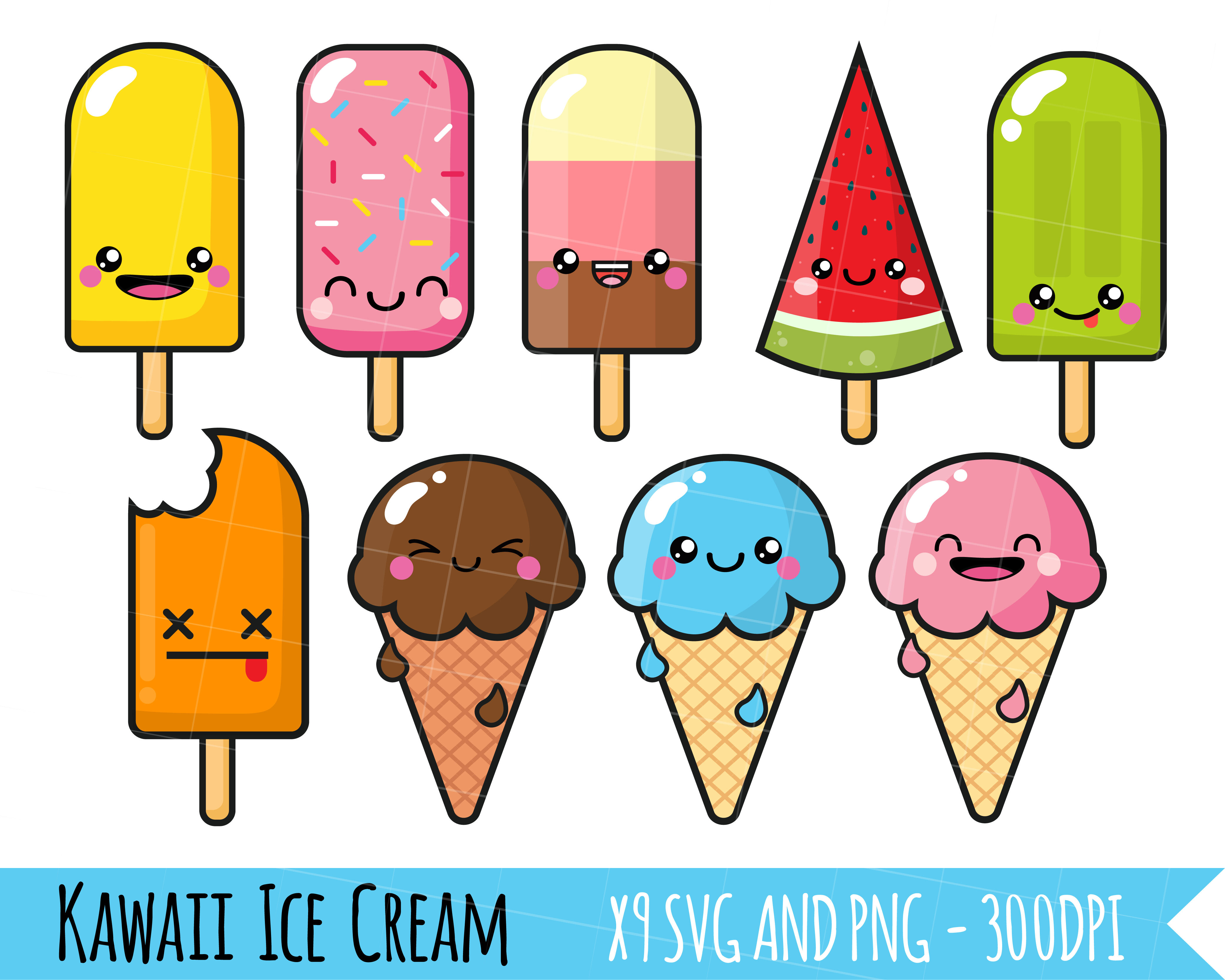 Ice Cream Clipart Kawaii  ice cream popsicles  summer 