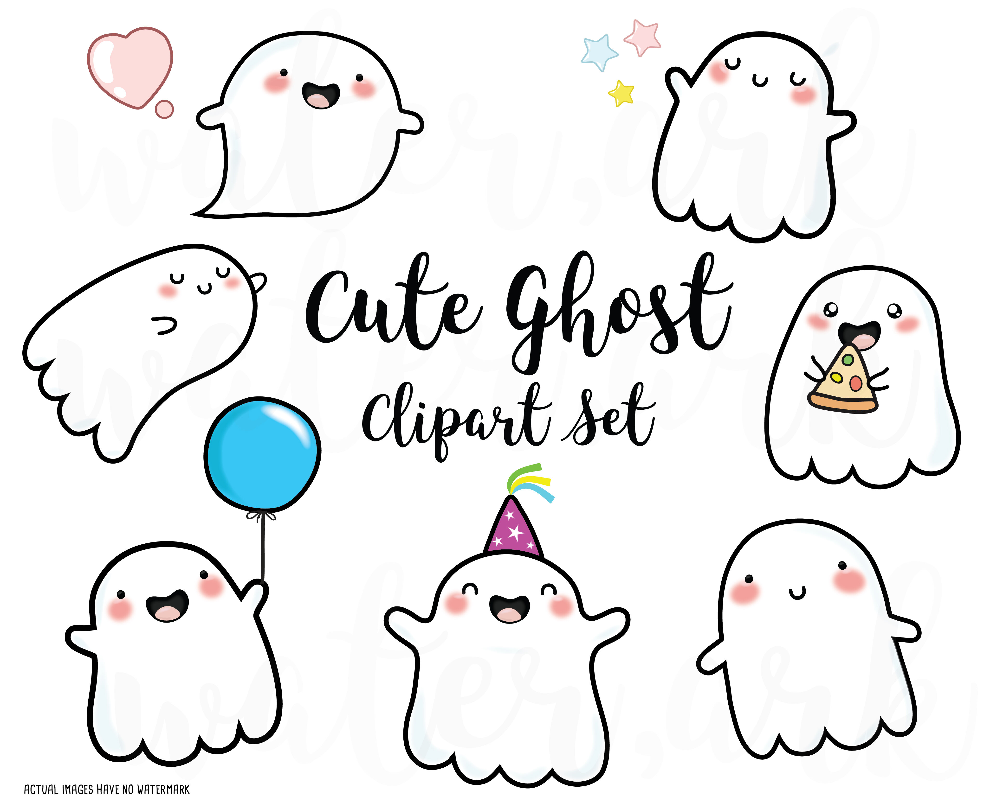Cute Ghosts clipart set personal and commercial use vector Spooky digital clip art set.