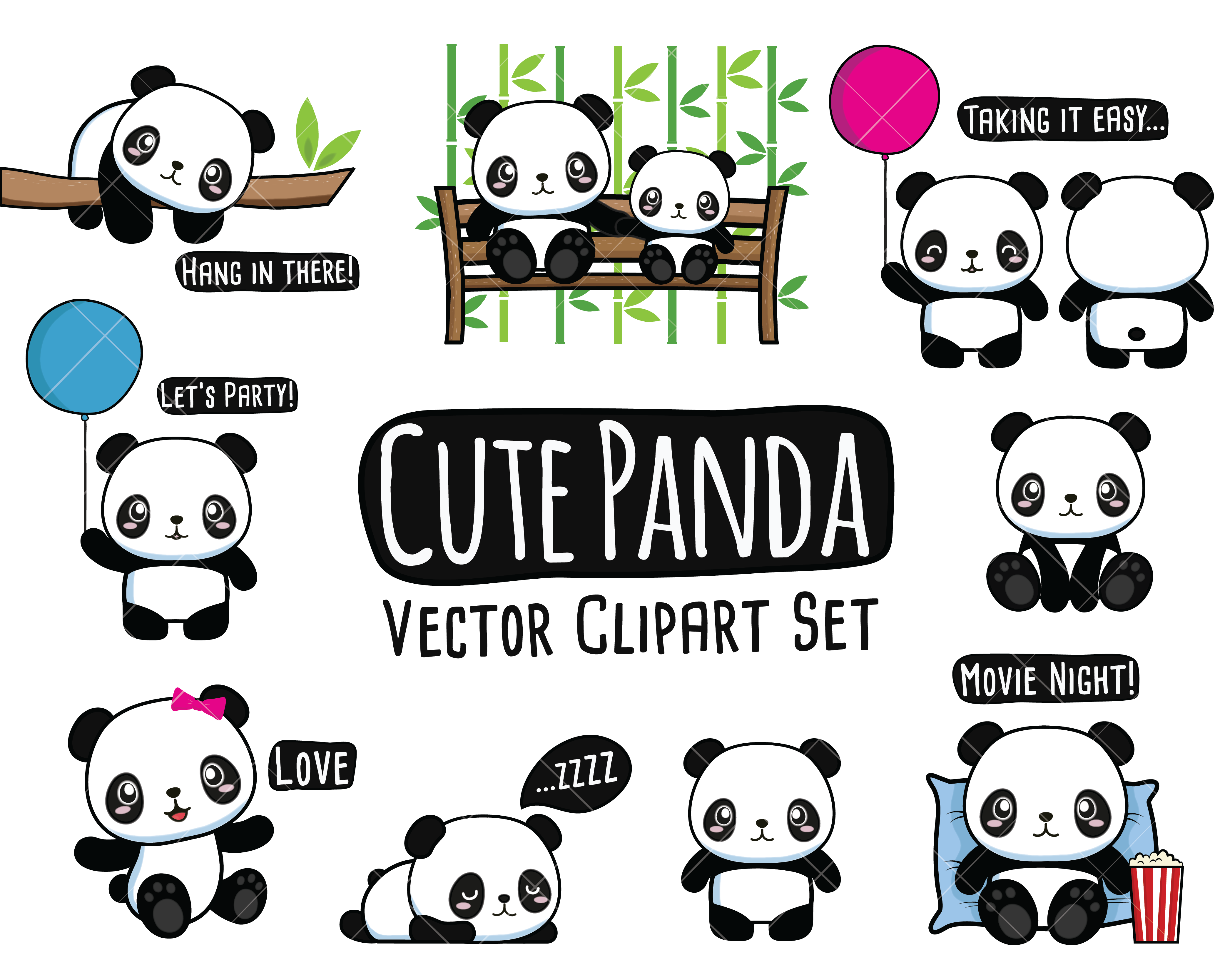 Panda Clipart, Cute Pand Clip art, Bear Clipart, Kawaii Panda By My First  Invite