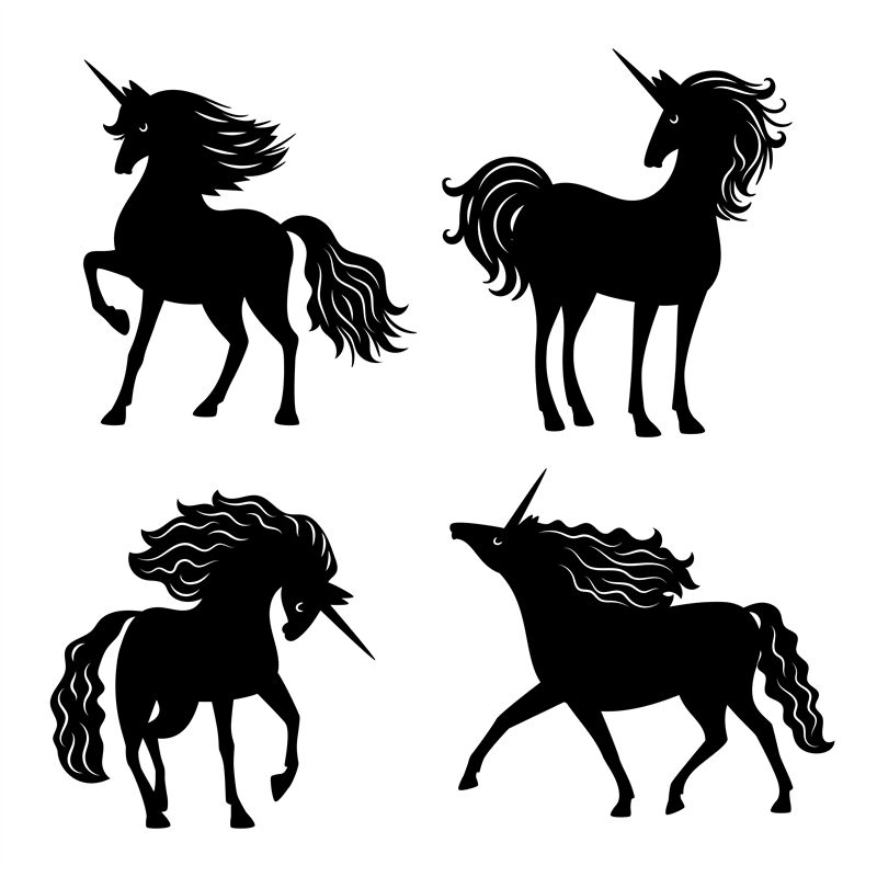 Download Black vector unicorn silhouettes isolated on white background By SmartStartStocker ...