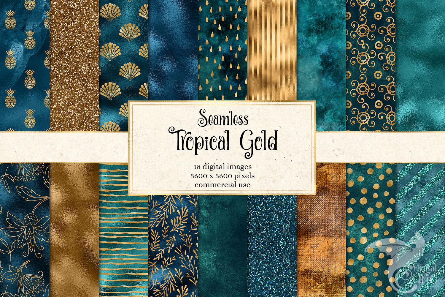 Tropical Gold Digital Paper By Digital Curio | TheHungryJPEG