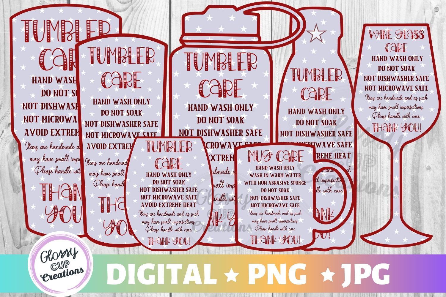 Tumbler Care Cards Stars Edition Png Jpg By Glossy Cup Creations Thehungryjpeg Com