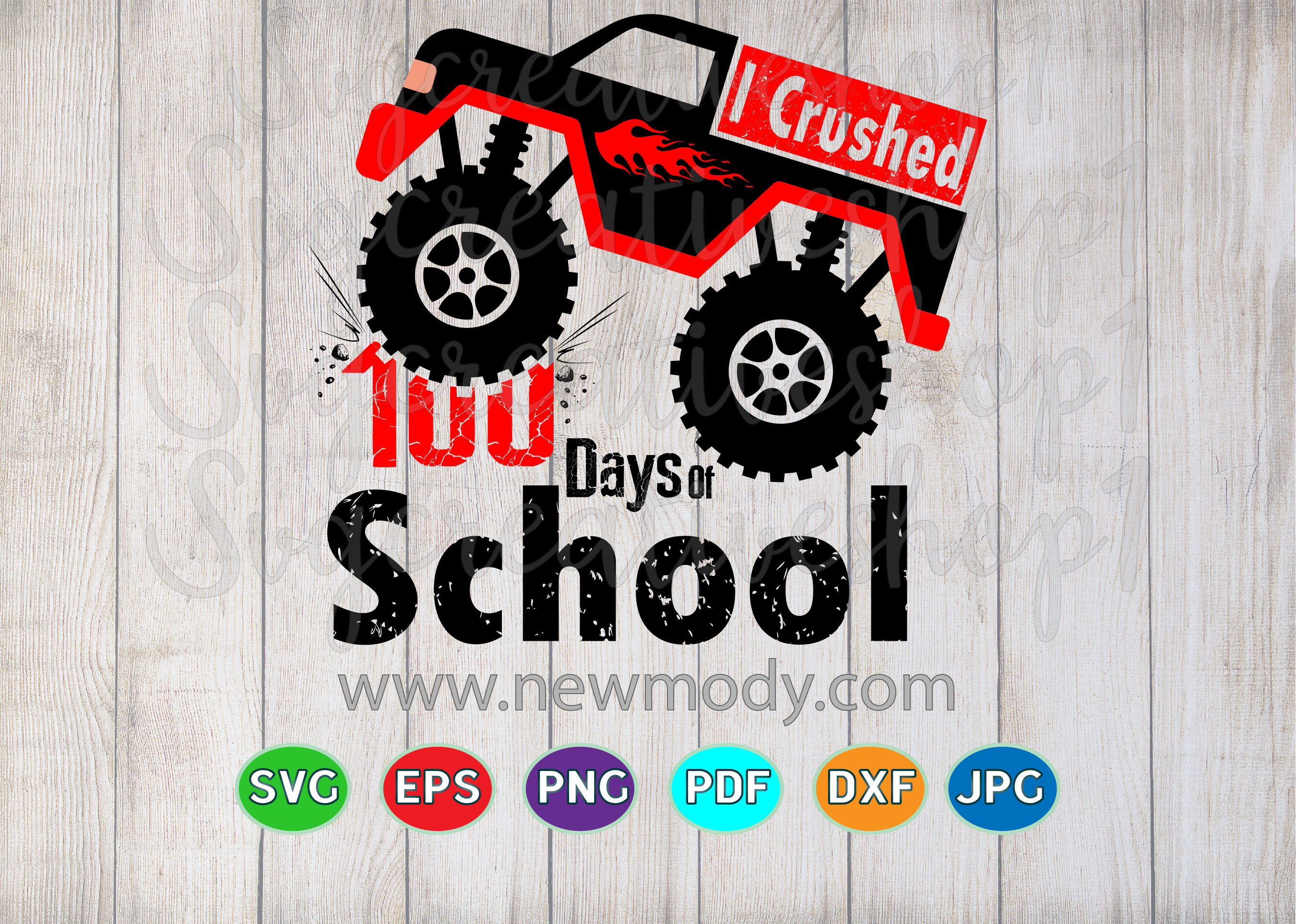 I Crushed 100 Days Of School Svg Monster Truck Svg By Amittaart Thehungryjpeg Com