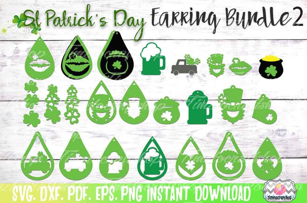 SVG, DXF, PDF, PNG, and EPS St Patrick's Day Earring Bundle 2
