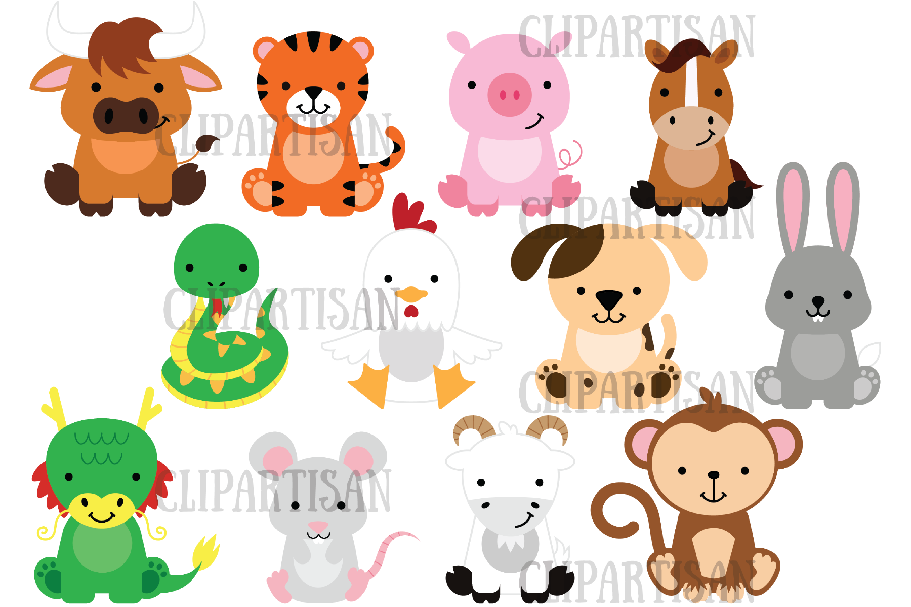 Chinese Zodiac Animals Clipart, Chinese New Year Clip Art By ClipArtisan