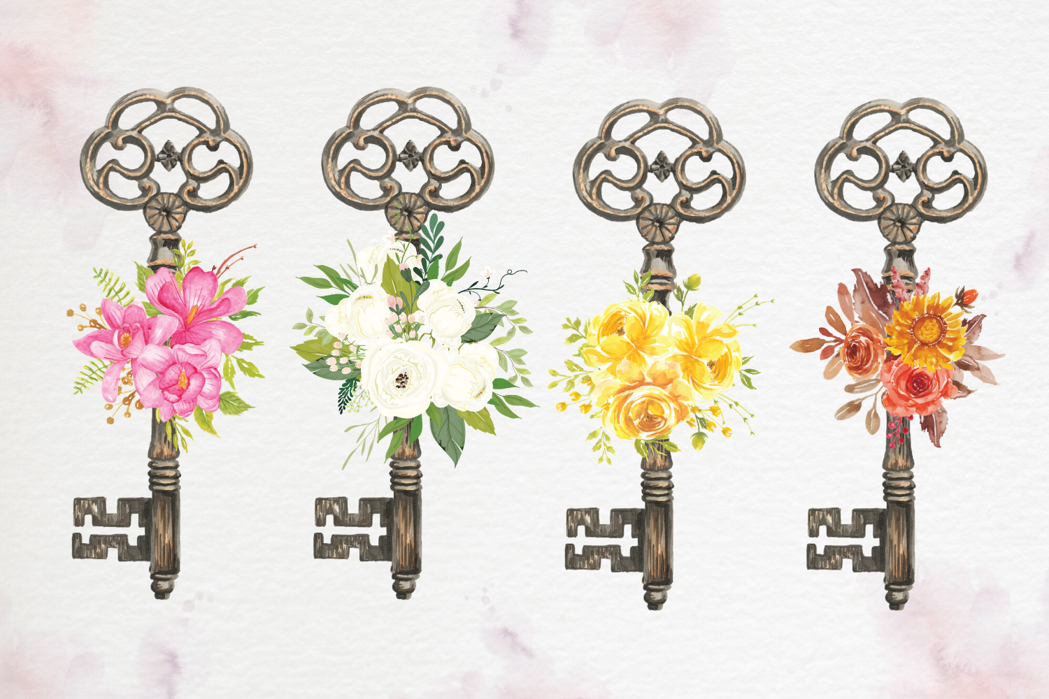 Watercolor Keys, Boho Keys Illustrations, Old key clipart, Antique Key By  Old Continent Design