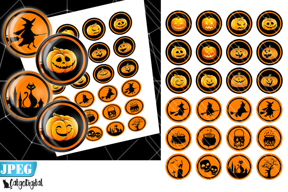 Halloween Circle Printable Images Scrapbooking Digital Collage Sheet By Catgodigital Thehungryjpeg Com