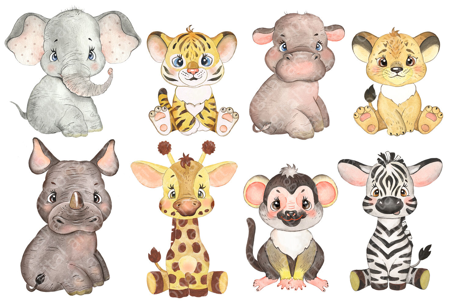 safari-baby-animals-digital-watercolor-clipart-nursery-prints-by