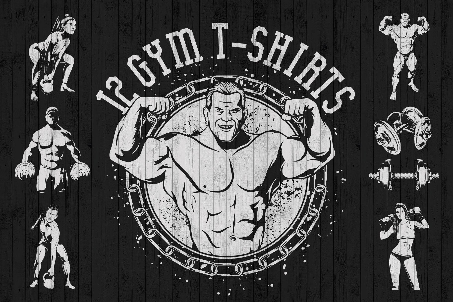 12 gym t-shirt designs By Vozzy Vintage Fonts and Graphics