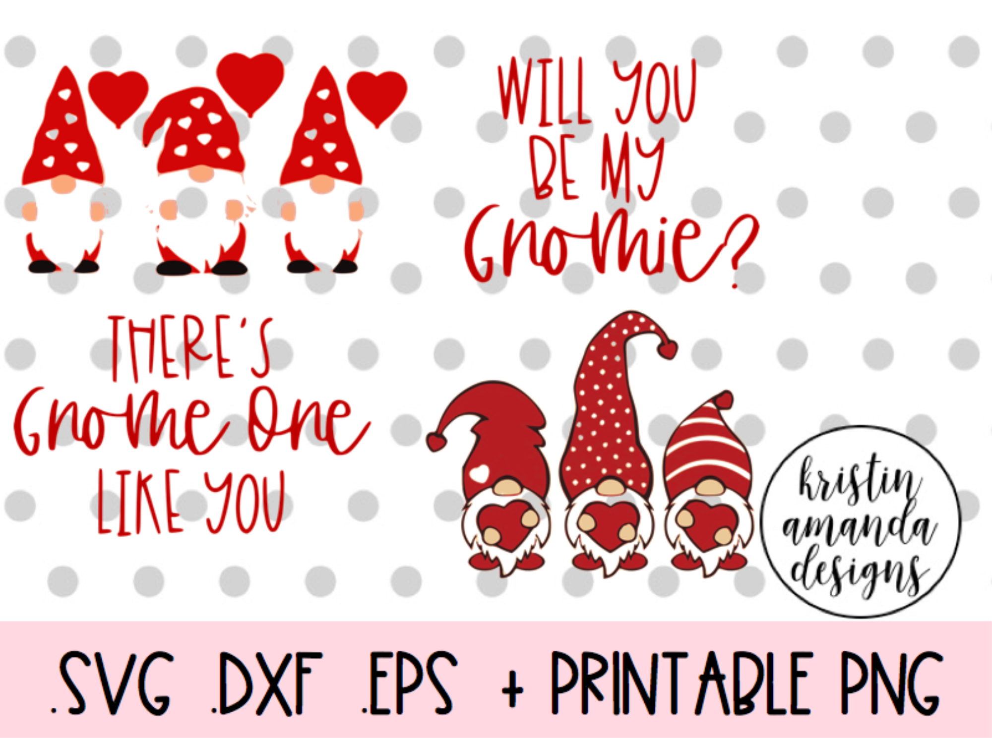 Gnome Valentine's Day Bundle SVG DXF EPS PNG Cut File Cricut By Kristin