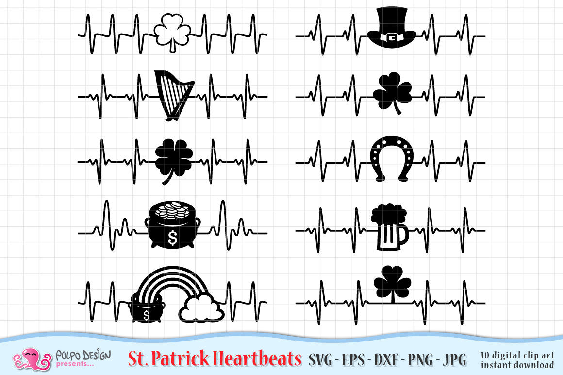 St Patricks Day Heartbeat Svg Eps Dxf Png Jpg By Polpo Design Thehungryjpeg Com