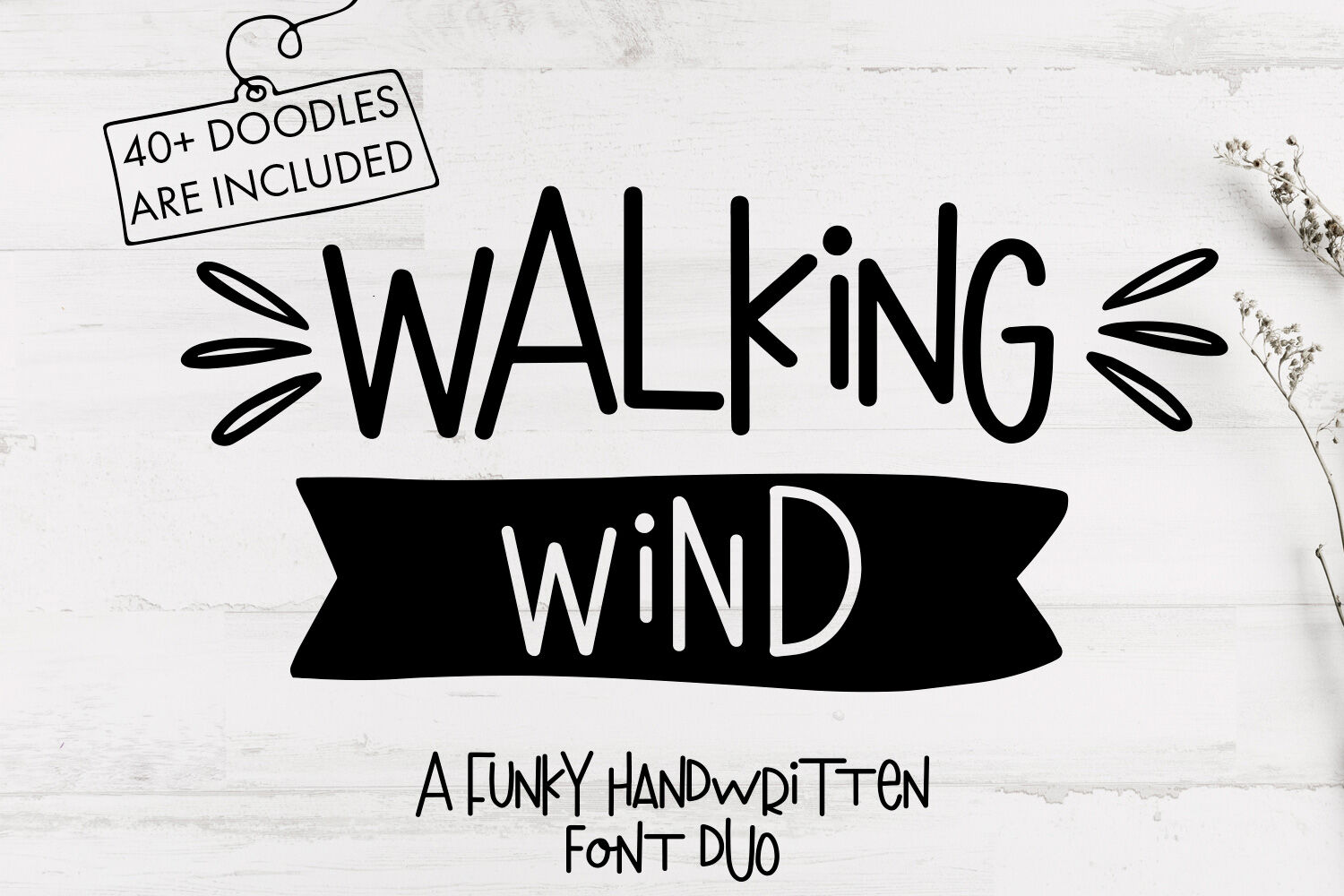 Walking Wind A Funky Handwritten Font Duo With Doodles By Freeling Design House Thehungryjpeg Com