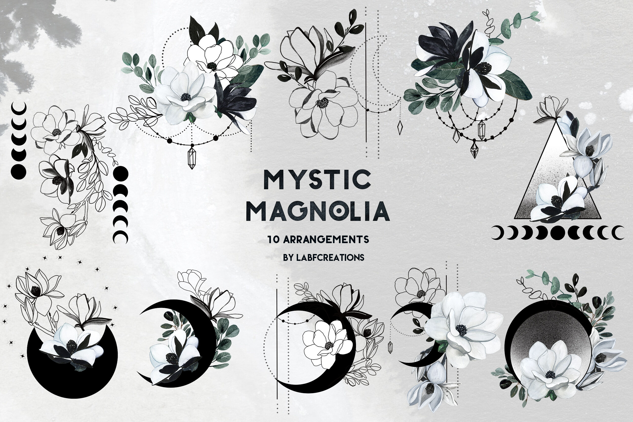 Mystic Magnolia Black White Flowers By Labfcreations Thehungryjpeg Com