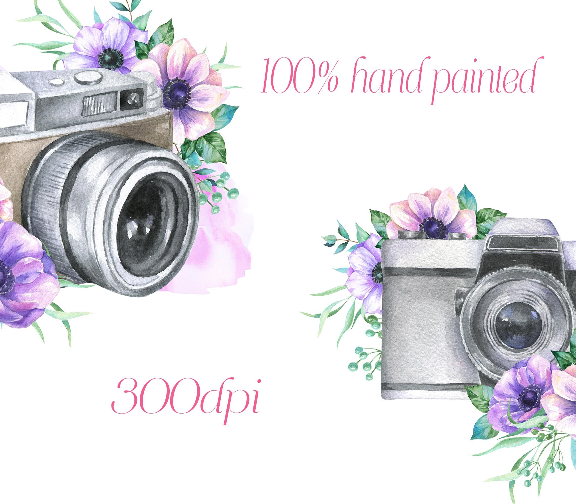 Download Watercolor Vintage Camera with flowers Clipart. Retro ...