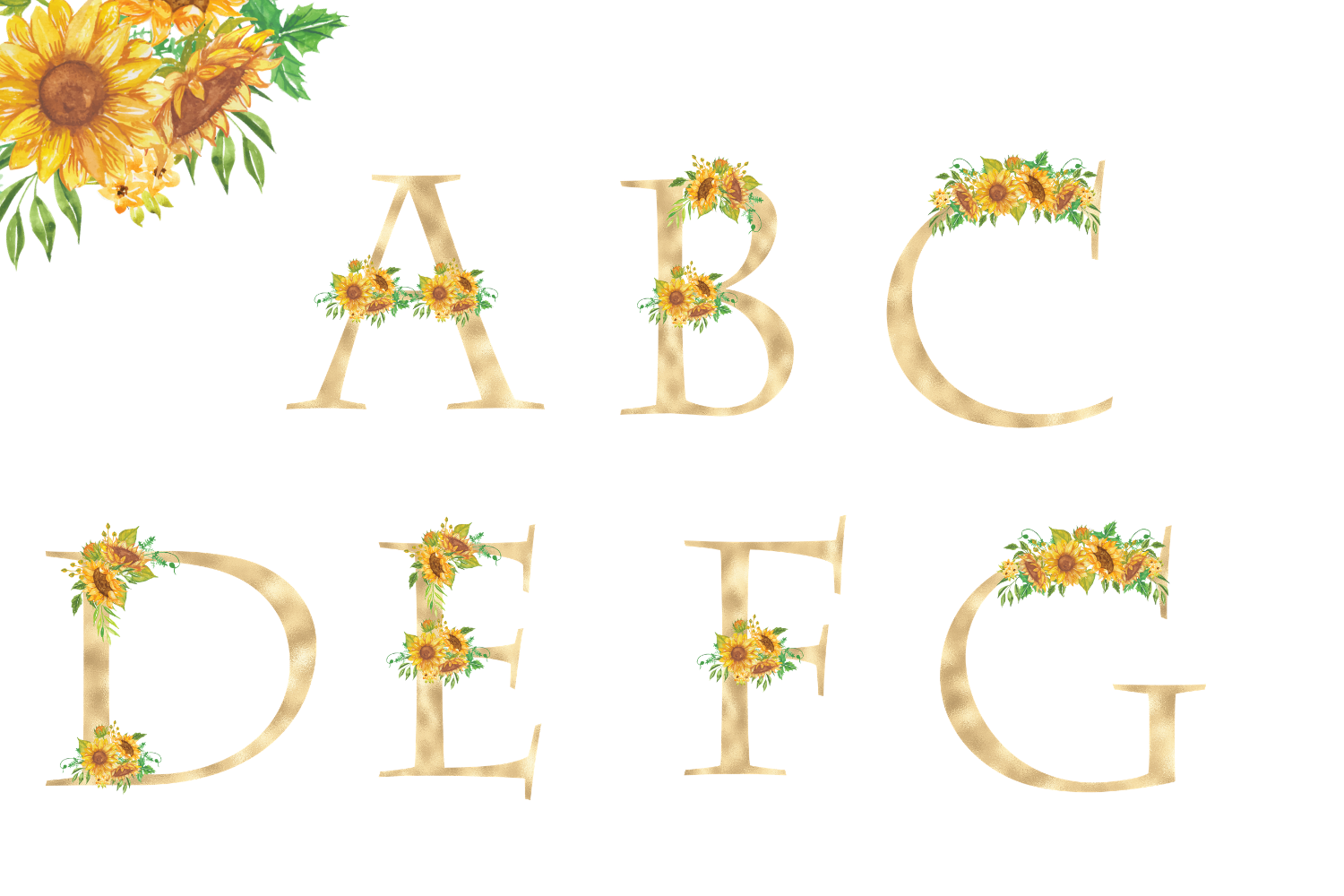 sunflowers-floral-printable-alphabet-gold-foil-alphabet-floral-alphabet-clipart-by-old