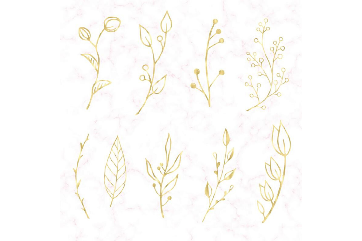 42 Gold floral clip arts, Hand drawn gold flower elements By Old ...