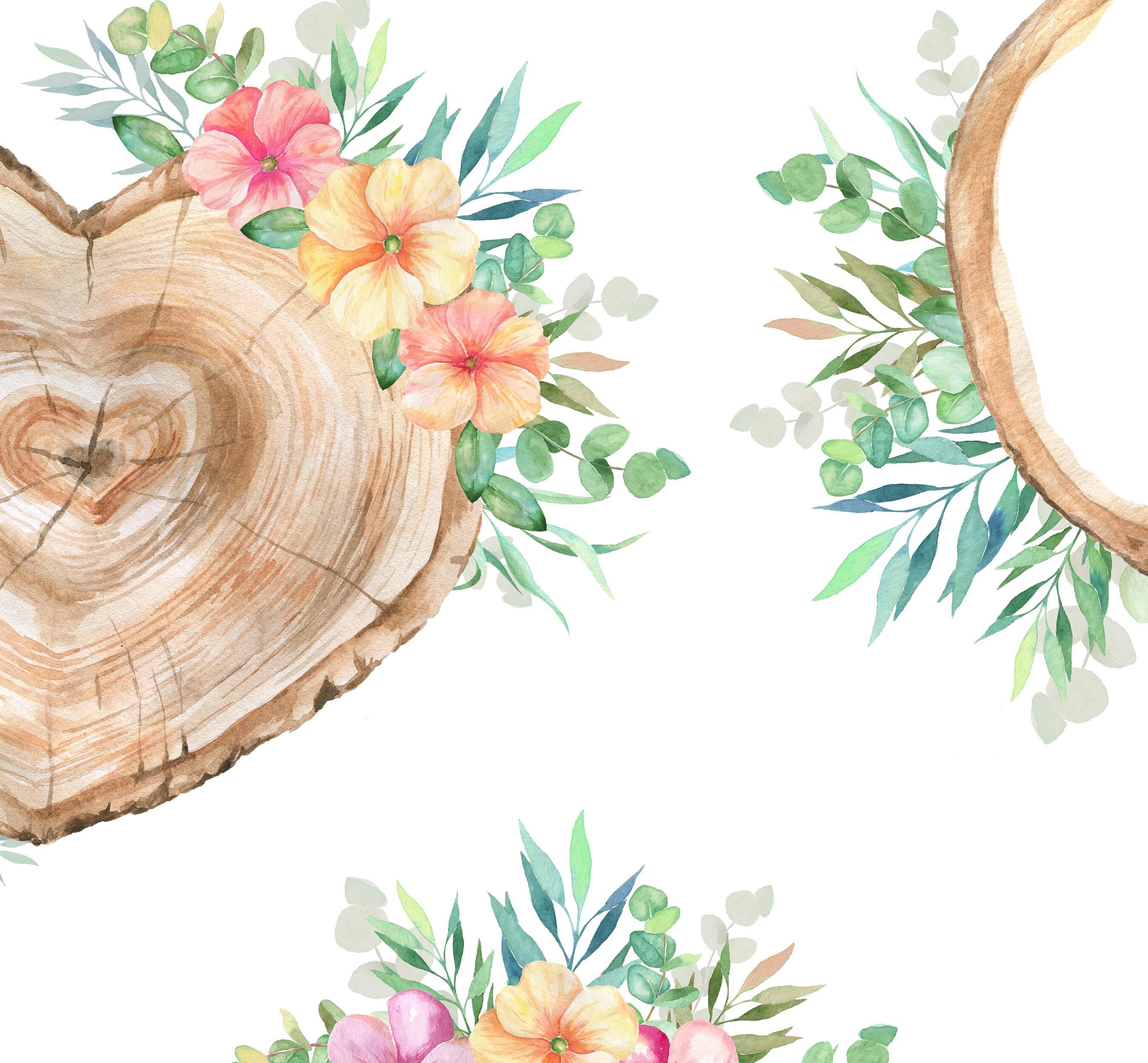 Flower Wooden Stump Watercolor Clipart By Regulrcrative