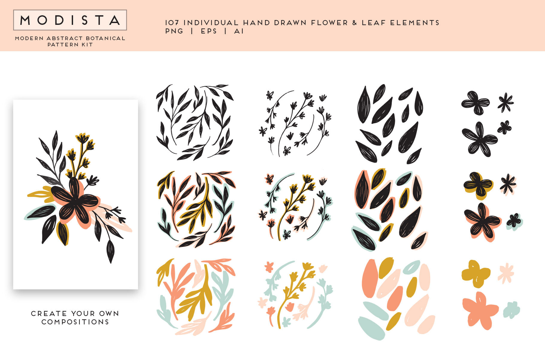 Modista Abstract Botanical Surface Pattern Kit By Avalon Rose Design Thehungryjpeg Com