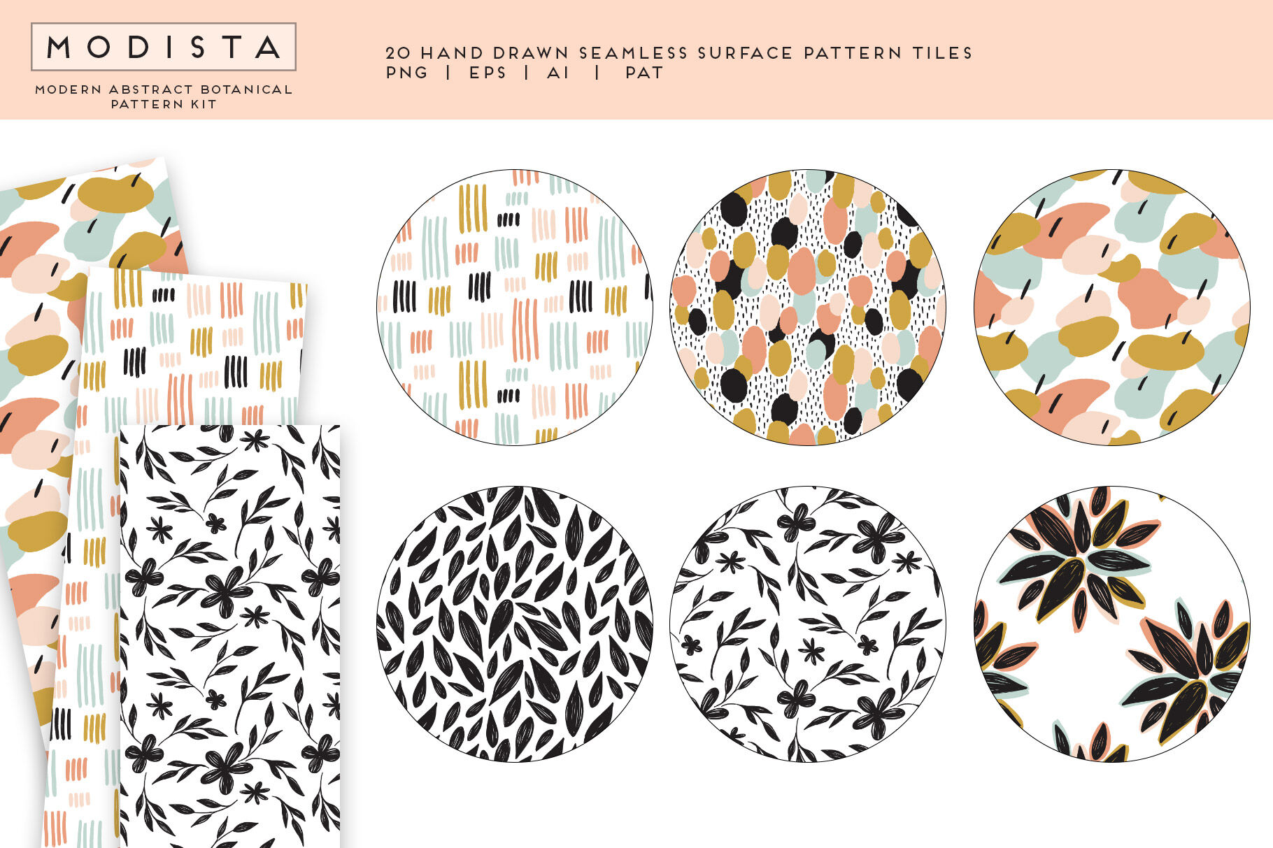 Modista Abstract Botanical Surface Pattern Kit By Avalon Rose Design Thehungryjpeg Com