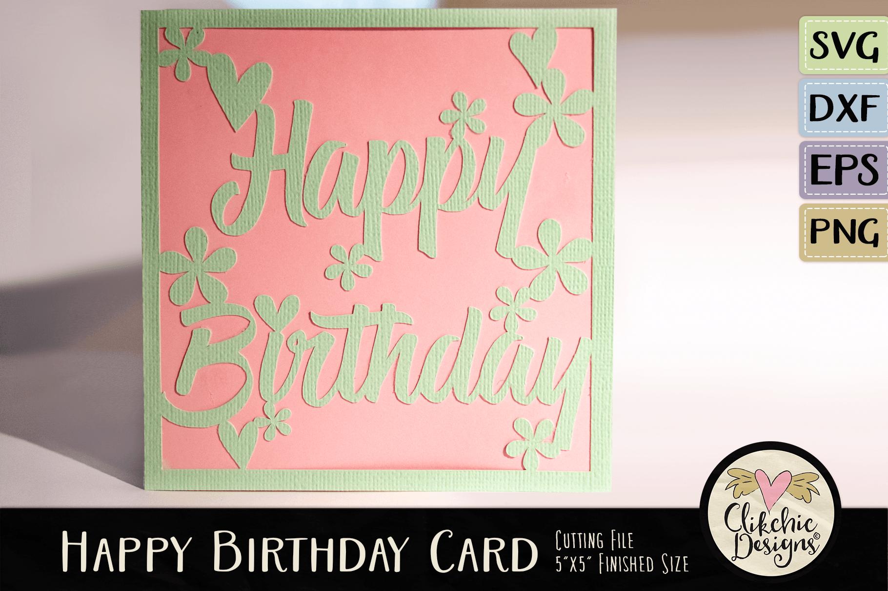 Floral Happy Birthday Card SVG Cutting File By Clikchic Designs