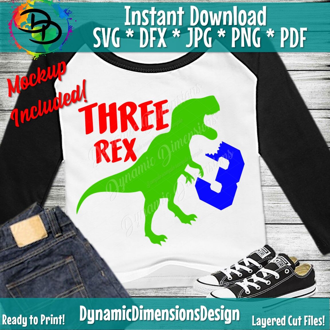 Three Rex Svg Dinosaur Cut File 3rd Birthday T Rex Design Funny T By Dynamic Dimensions Thehungryjpeg Com
