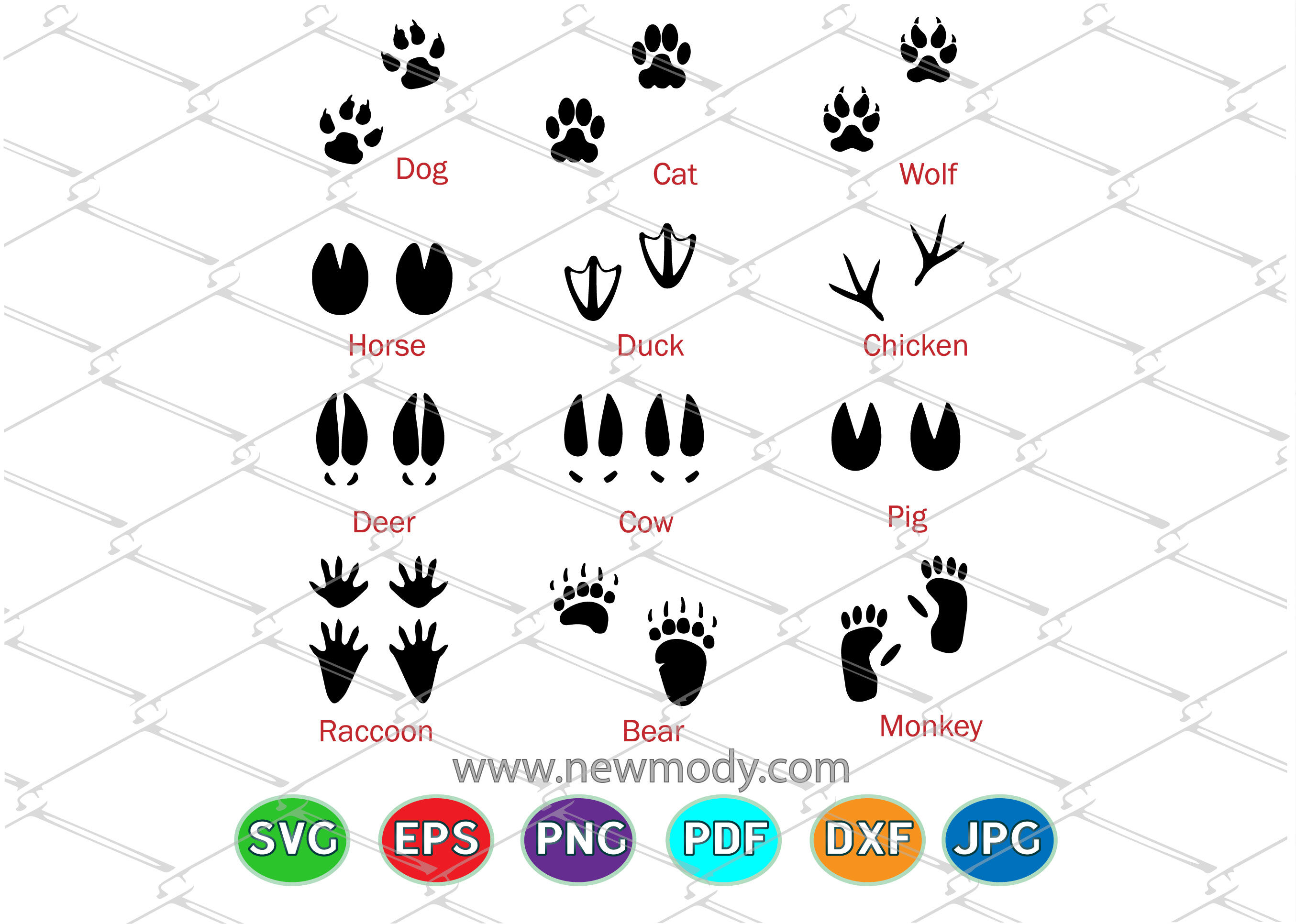 Animal Tracks Svg Bundle - 12 different animal Footprints ...