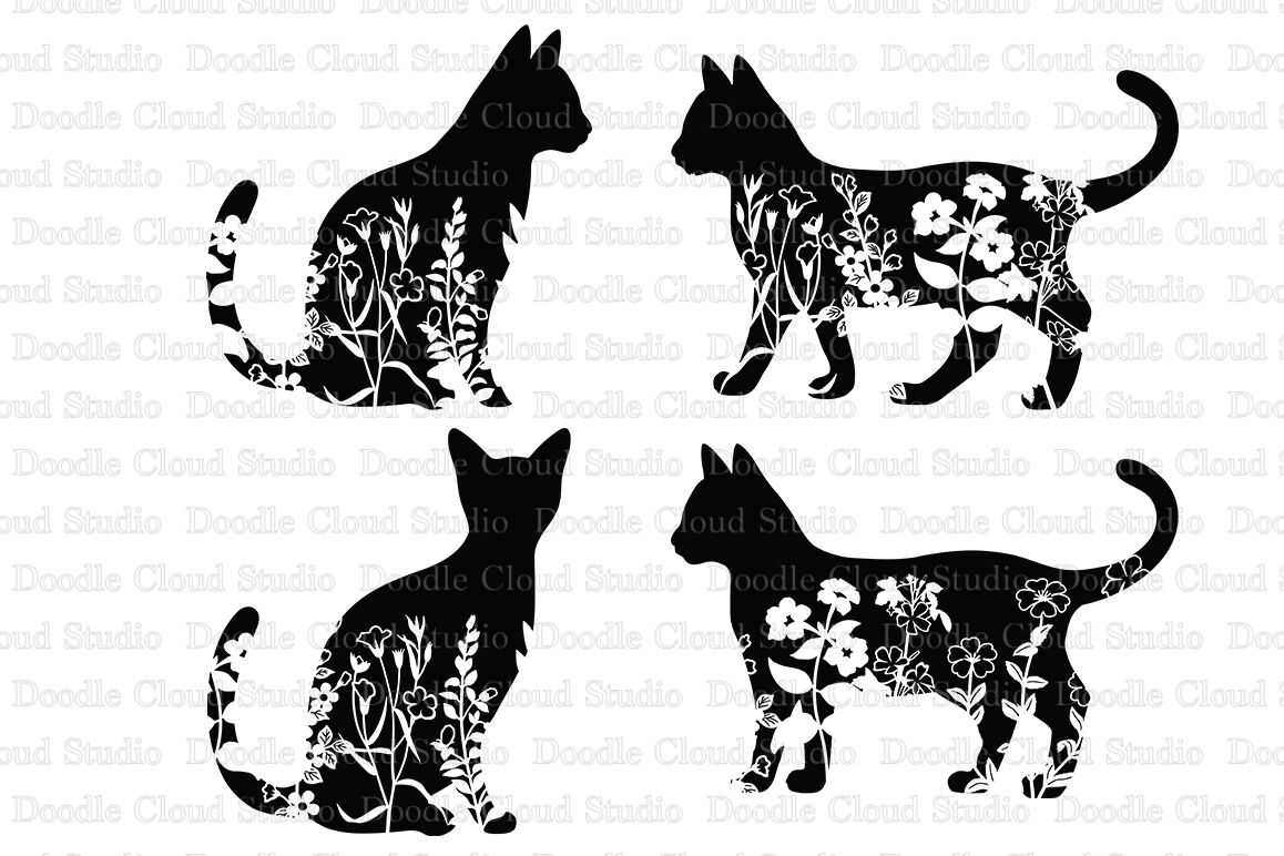 Scrapbooking Set Sweet Cats Silhouettes Frames Stock Vector