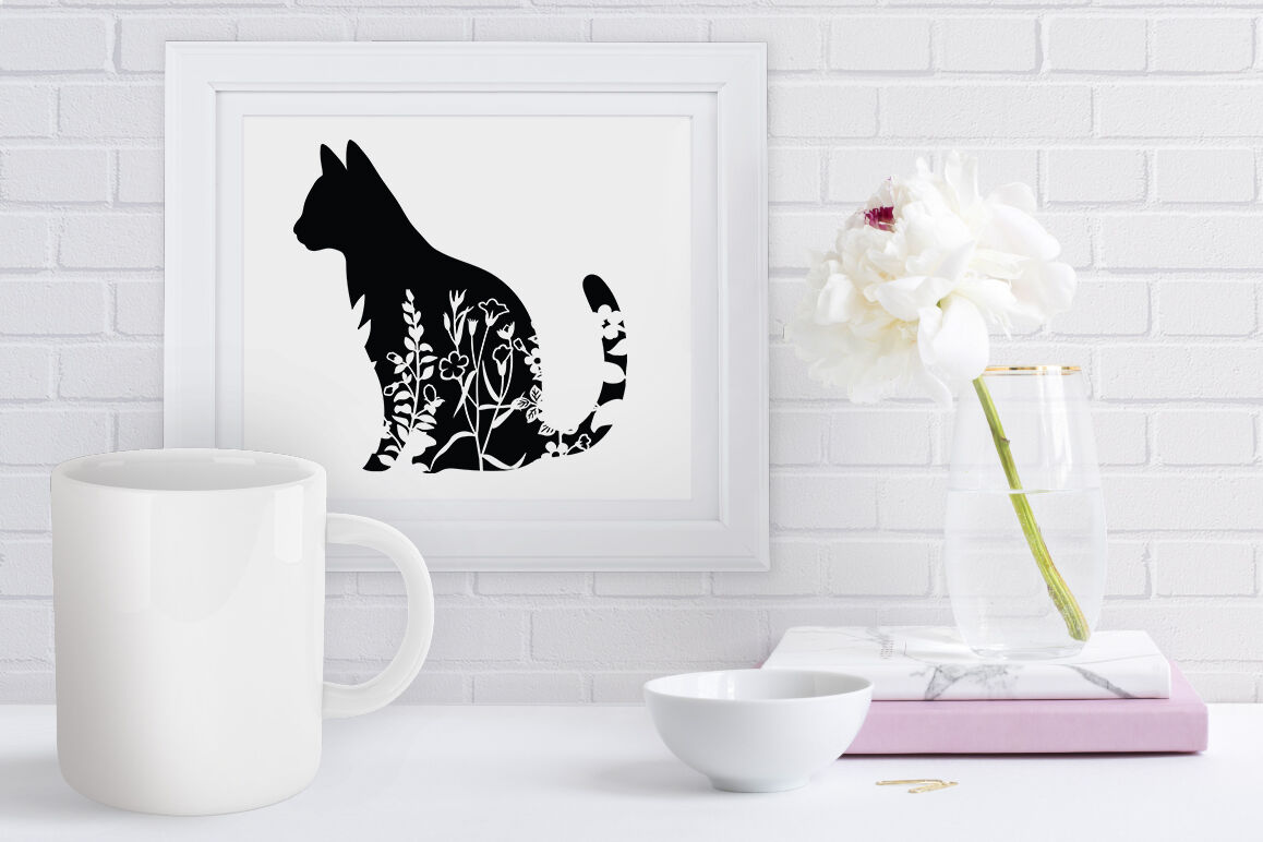 Download Floral Cat SVG, Flower Cat SVG Cut Files, Cat Clipart By ...