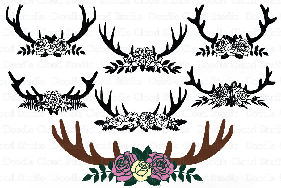 Floral Deer Antlers Svg Deer Antlers Flowers Svg Cut Files By Doodle Cloud Studio Thehungryjpeg Com