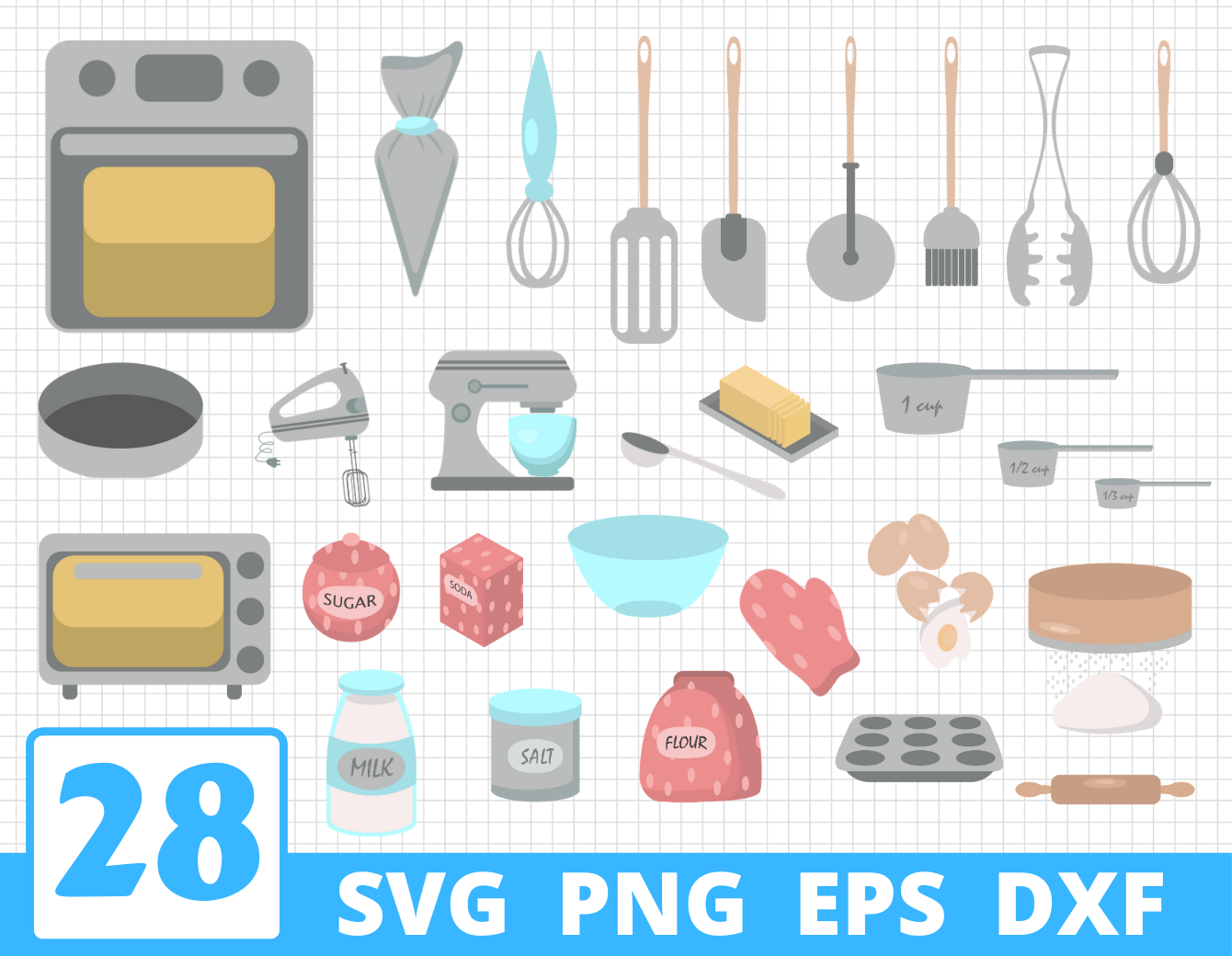 Kitchen SVG Bundle, Kitchen Tools, Baking SVG Files for Silhouette