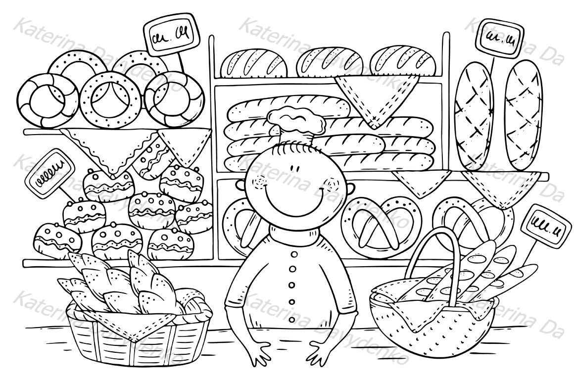 Clipart - Cartoon baker selling bread and buns at the bakery By Optimistic  Kids Art | TheHungryJPEG