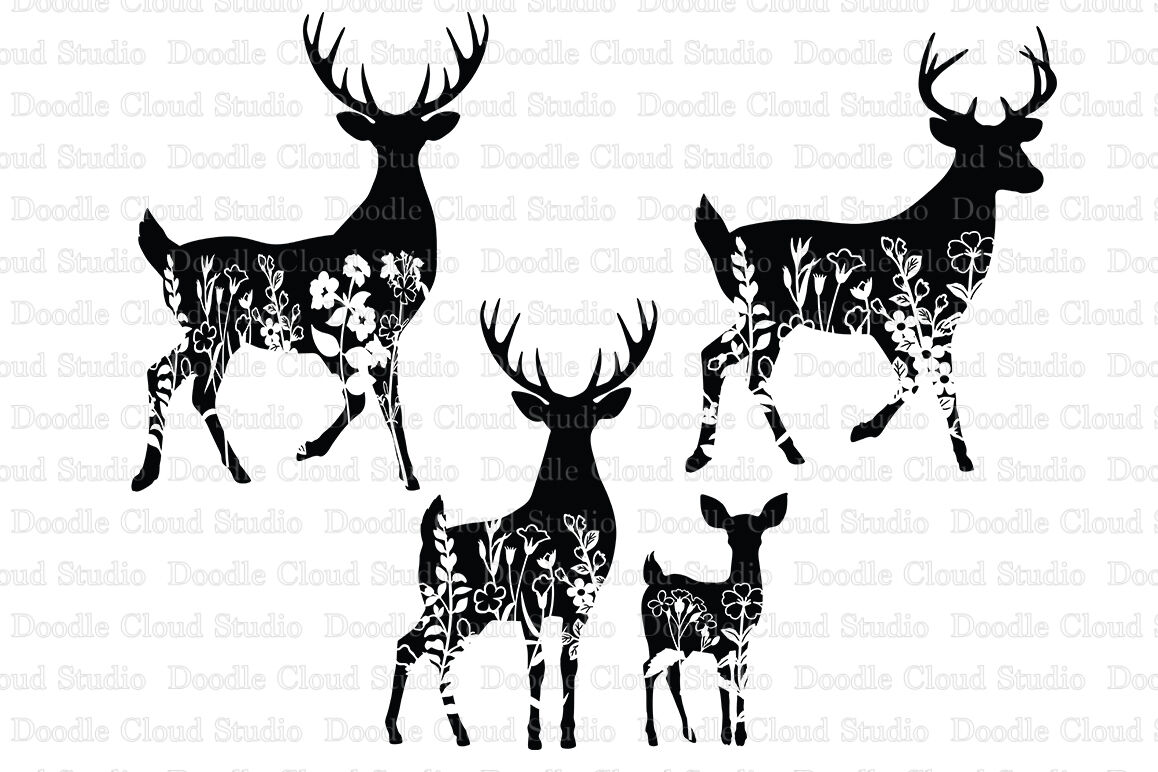 Download Floral Deer SVG Cut Files, Flower Deer Clipart. By Doodle ...