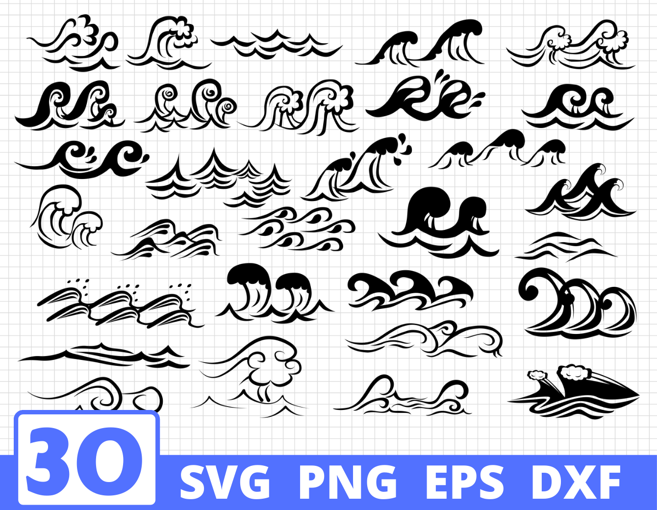 Download WAVES SILHOUETTE SVG BUNDLE | Wave clipart | Wave cut file ...