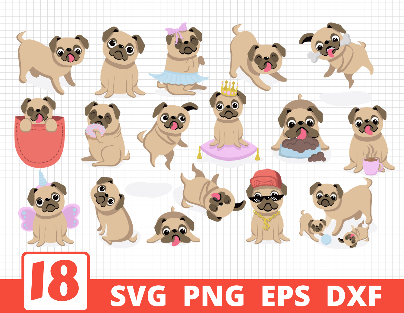 Download PUGS SVG BUNDLE | Dogs clipart | Dogs vector | Pugs cricut ...