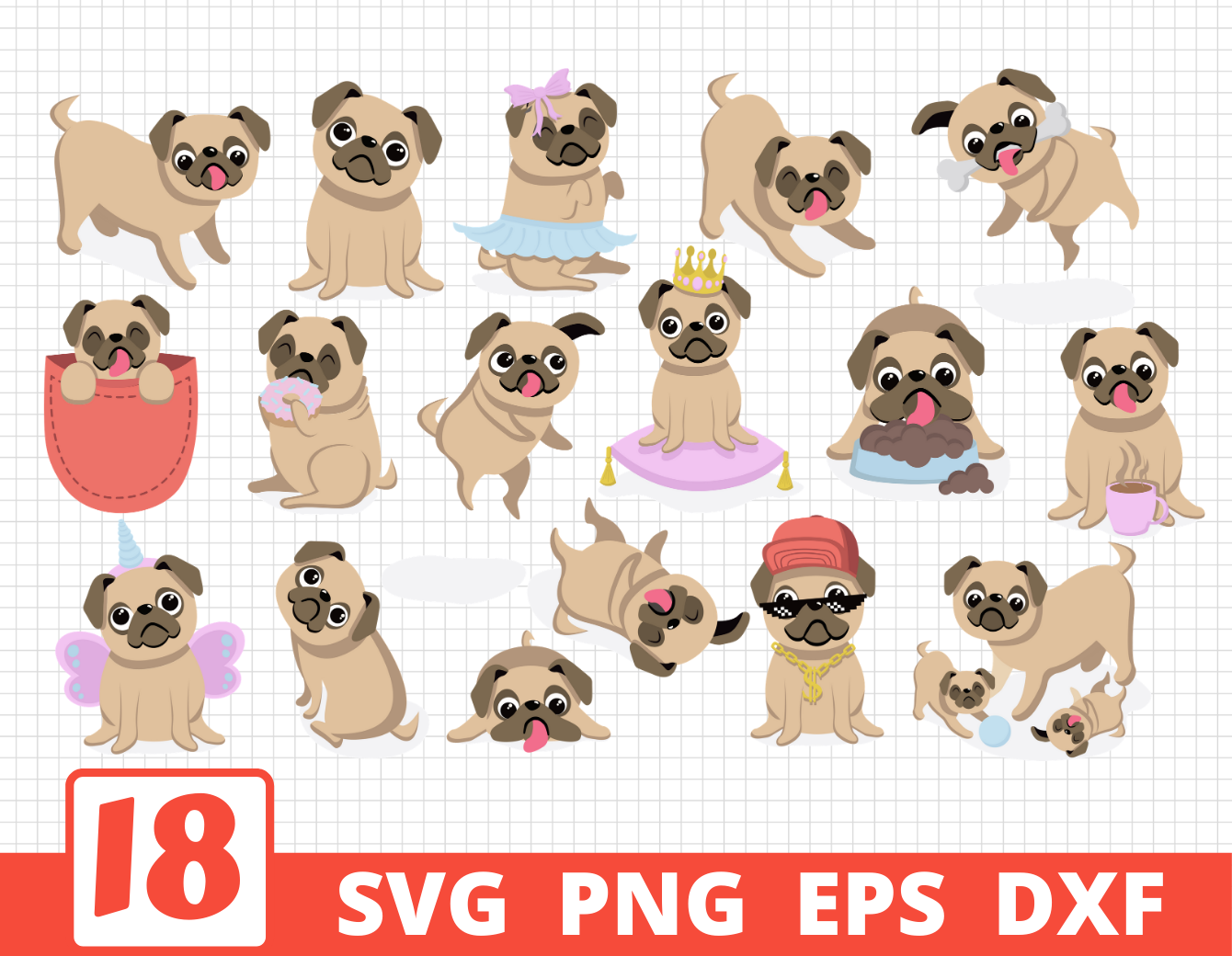 Pugs Svg Bundle Dogs Clipart Dogs Vector Pugs Cricut By Svgocean Thehungryjpeg Com